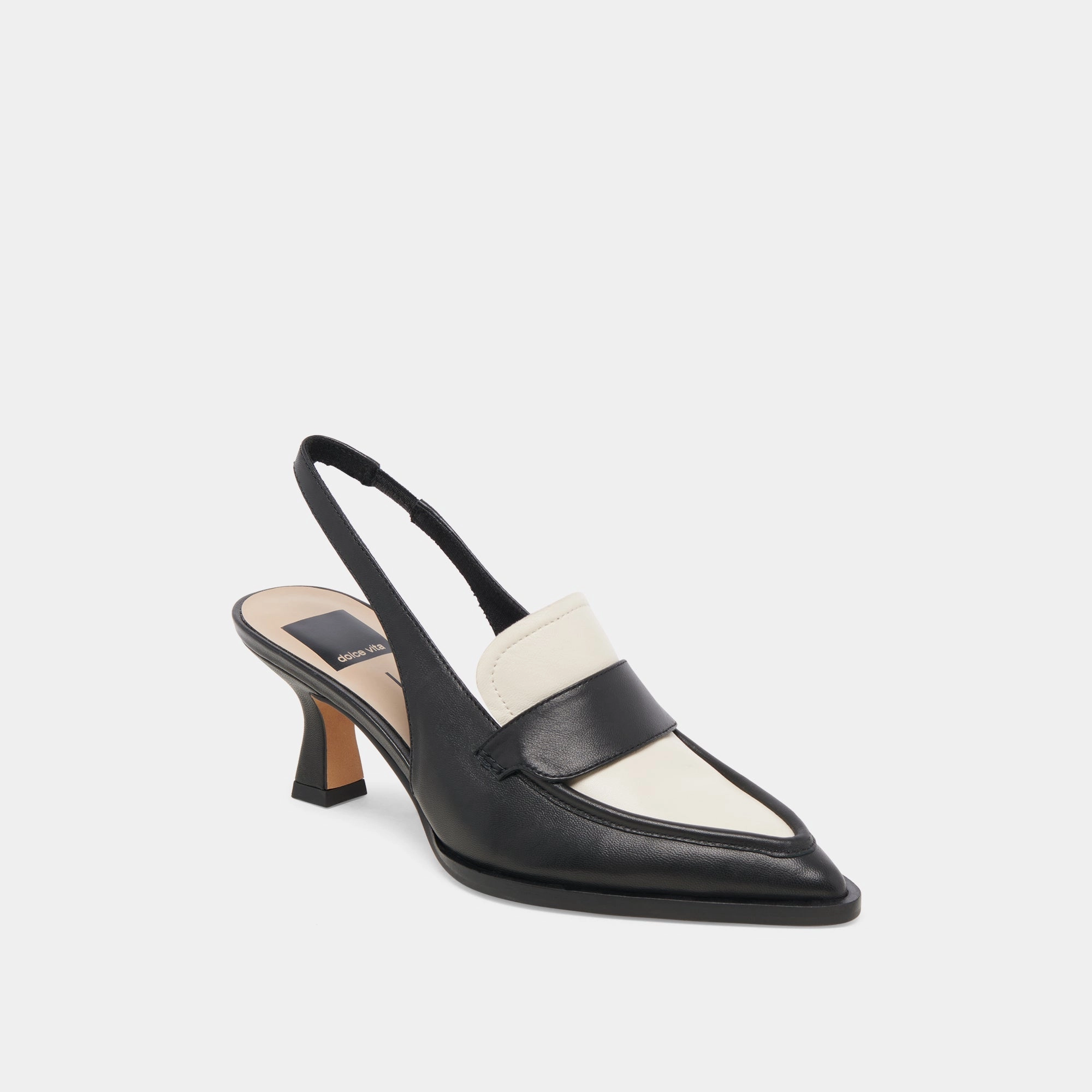 ADELE HEELS BLACK WHITE LEATHER - re:vita