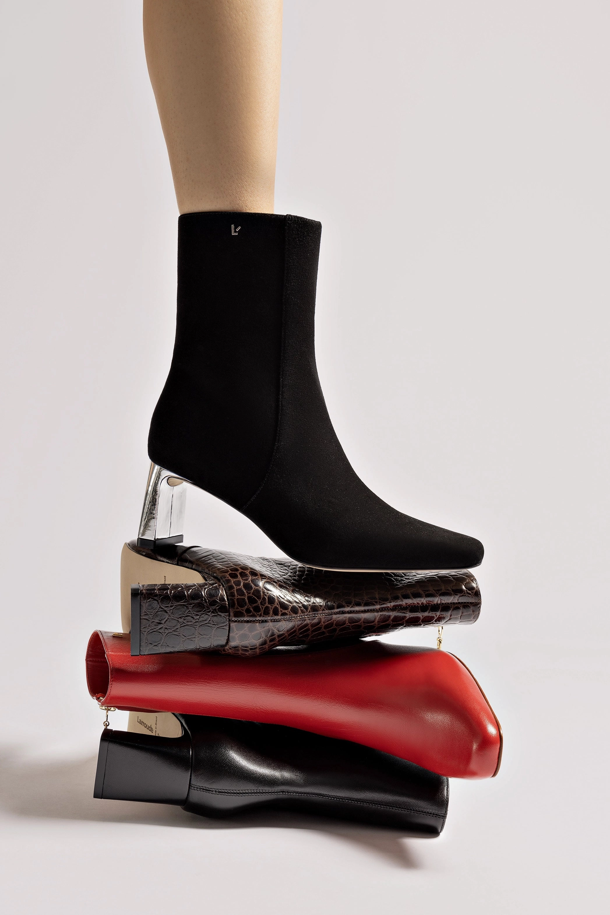 Alexis Bootie In Black Suede and Silver Heel