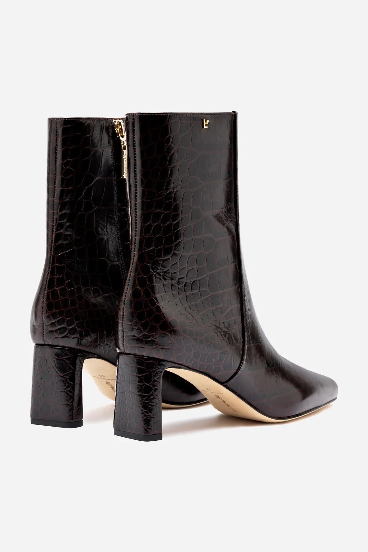 Alexis Bootie In Dark Croco Embossed Leather
