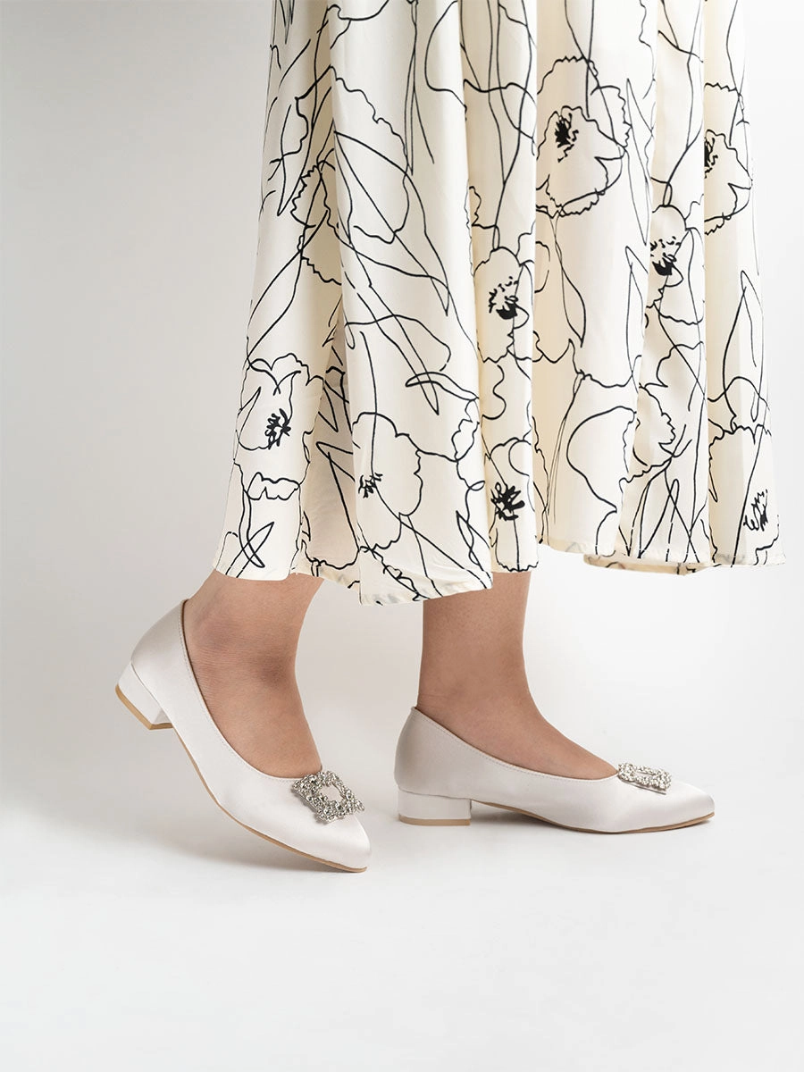 Alyssa Rhinestone Satin Low Heels
