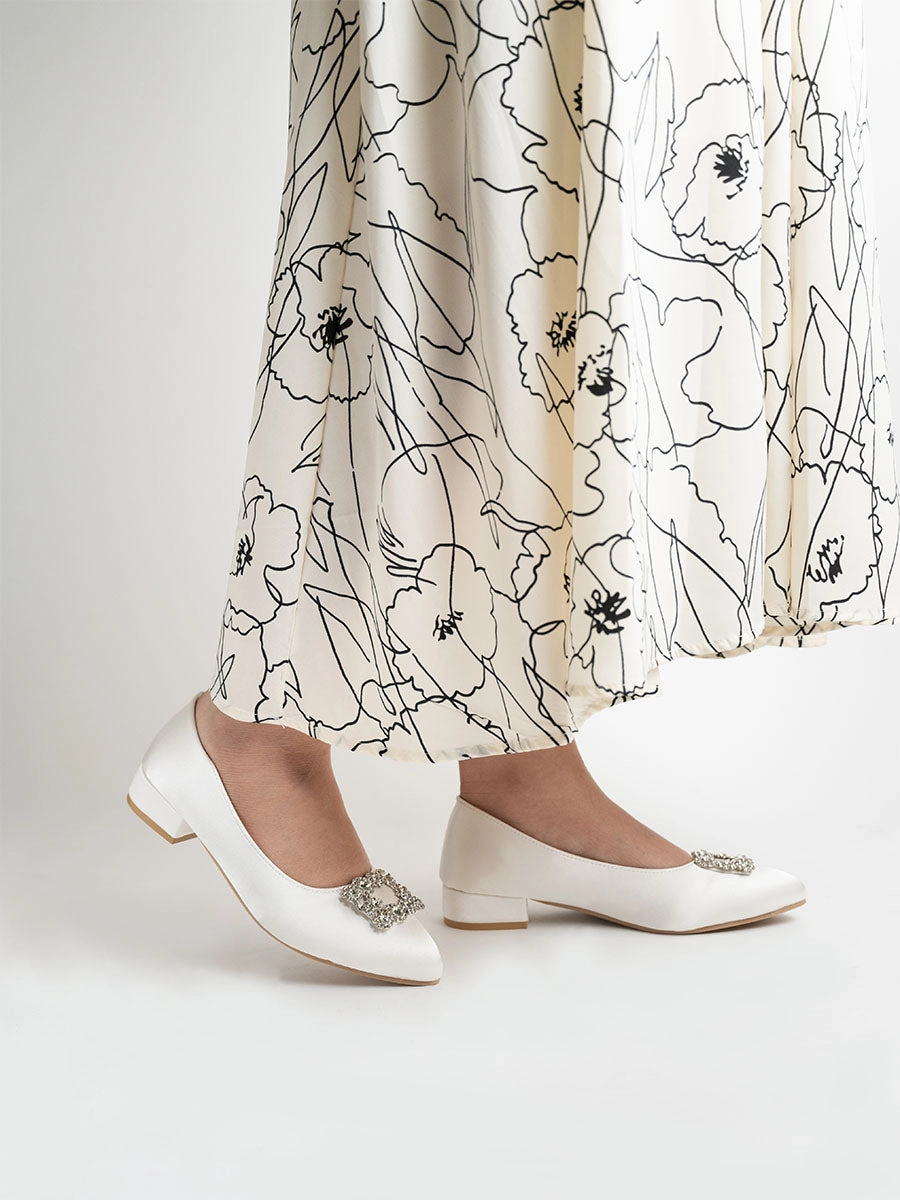 Alyssa Rhinestone Satin Low Heels