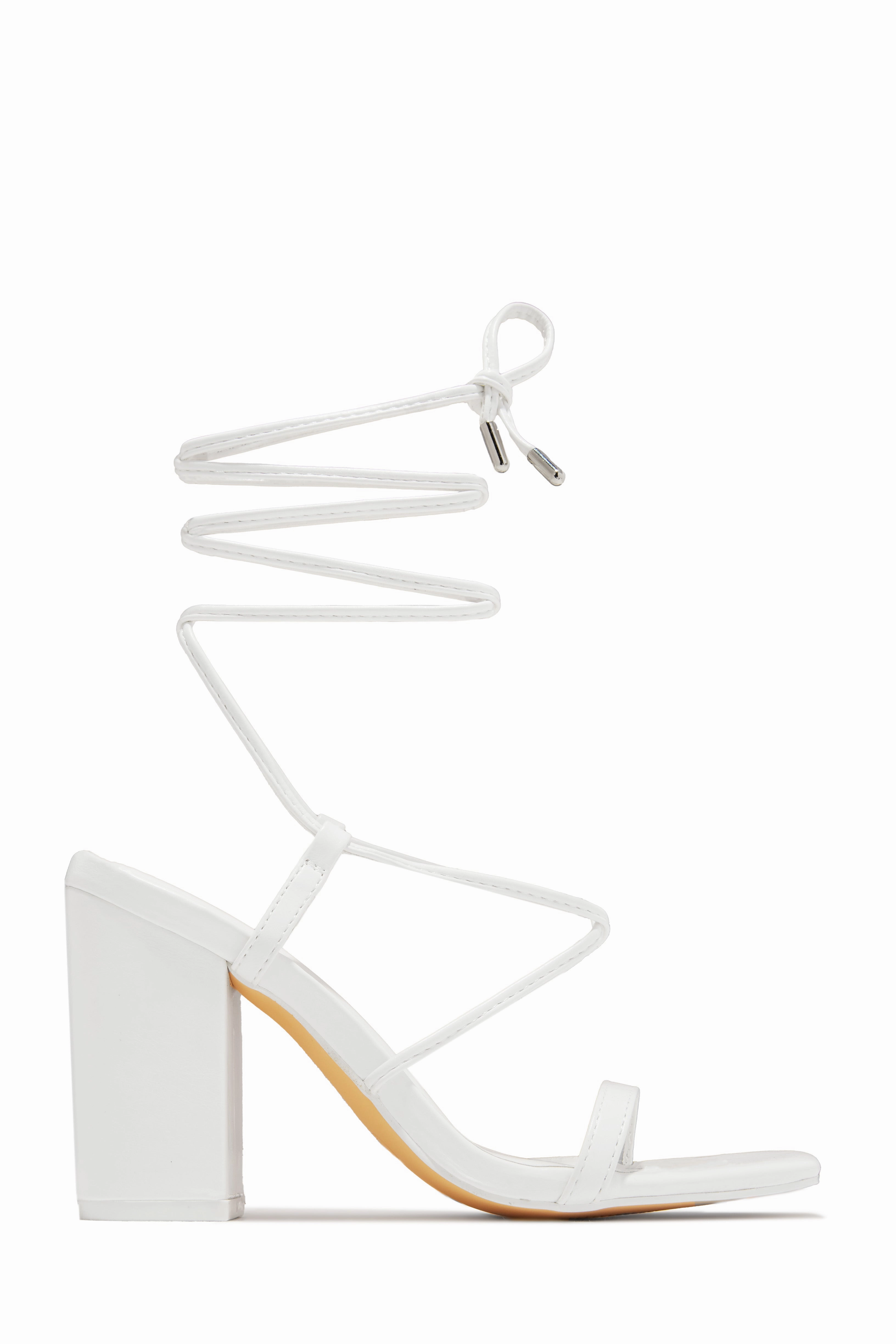 Aria Lace Up Block Heels - Natural