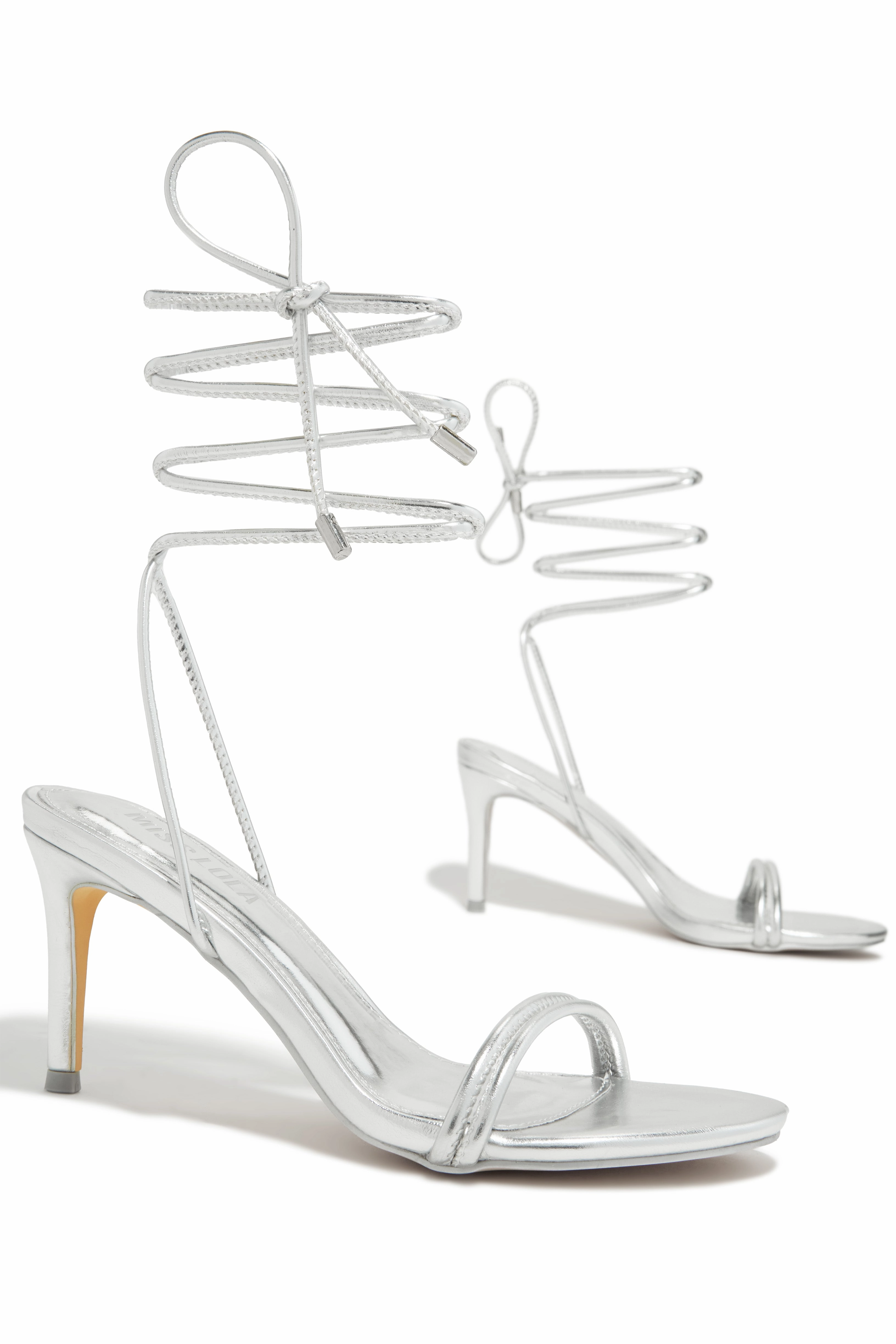 Ashantii Lace Up Mid Heels - Silver
