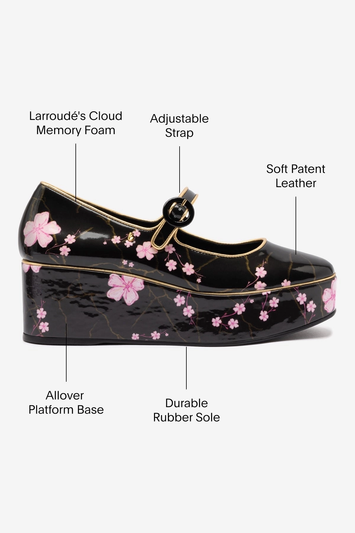 Blair Flatform In Black Sakura Printed Leather