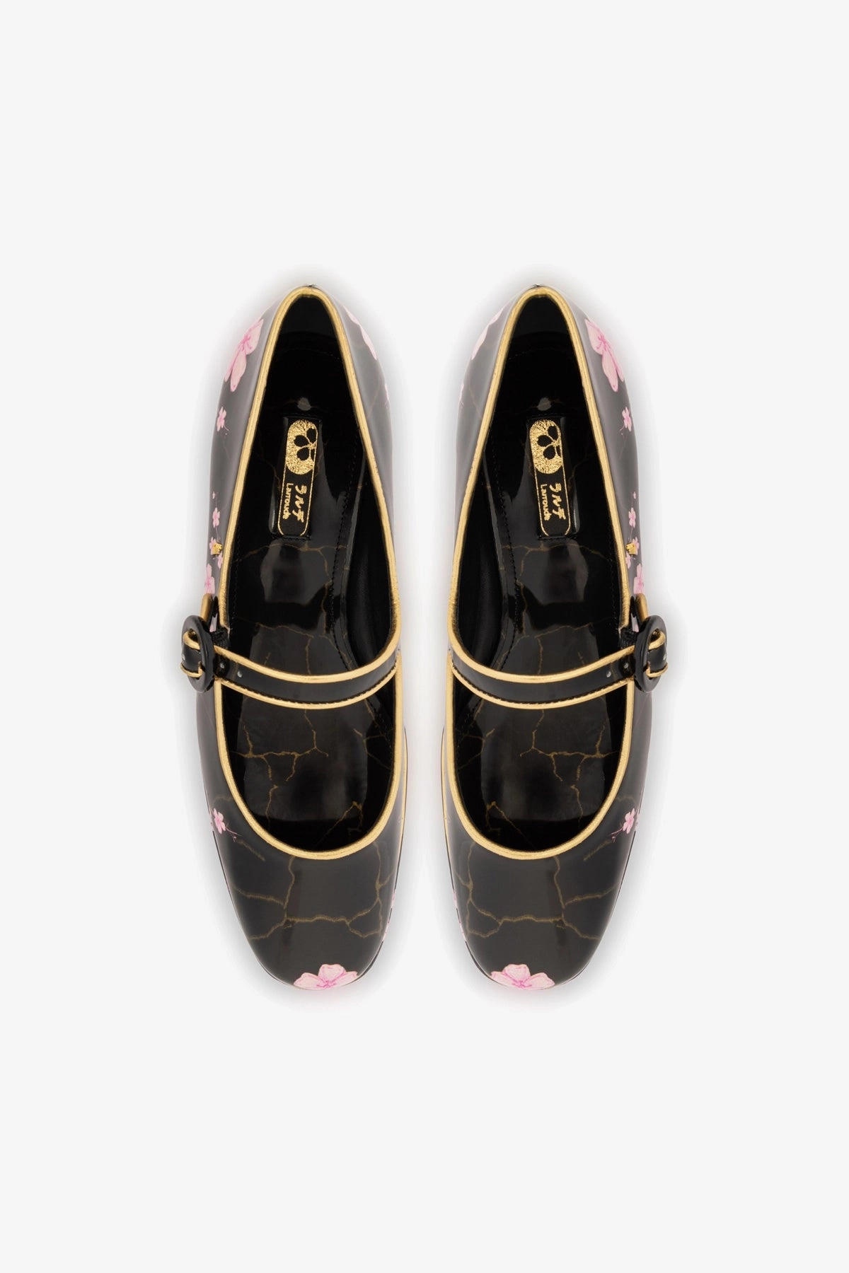 Blair Flatform In Black Sakura Printed Leather