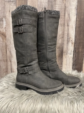 Boots Knee Heels By Just Fab In Grey, Size: 8