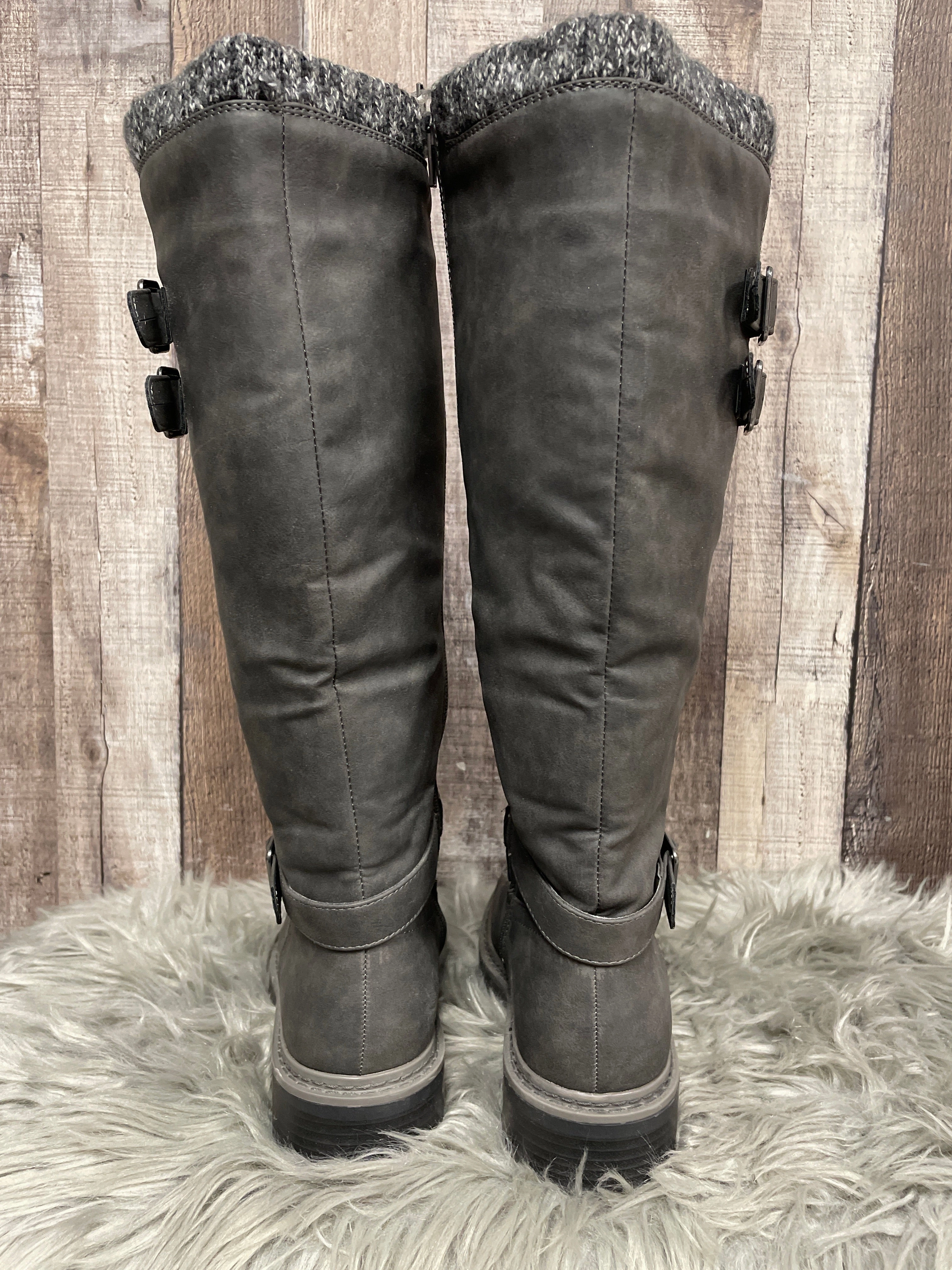 Boots Knee Heels By Just Fab In Grey, Size: 8