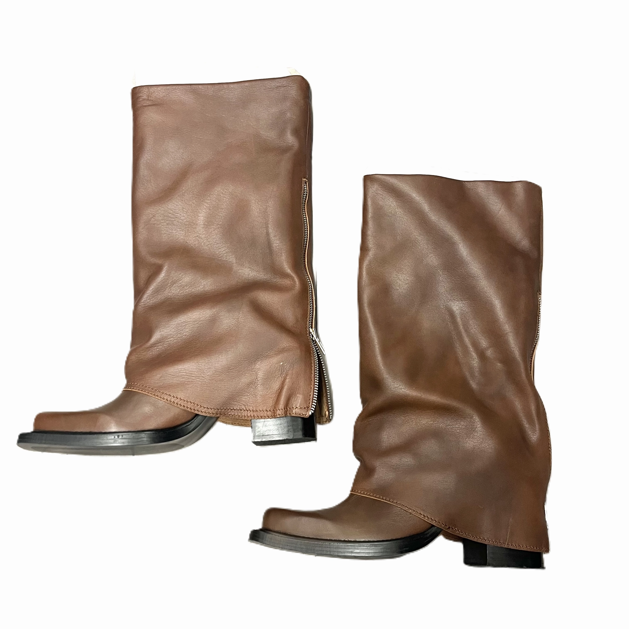 Boots Mid-calf Flats By Zara In Brown, Size: 10.5