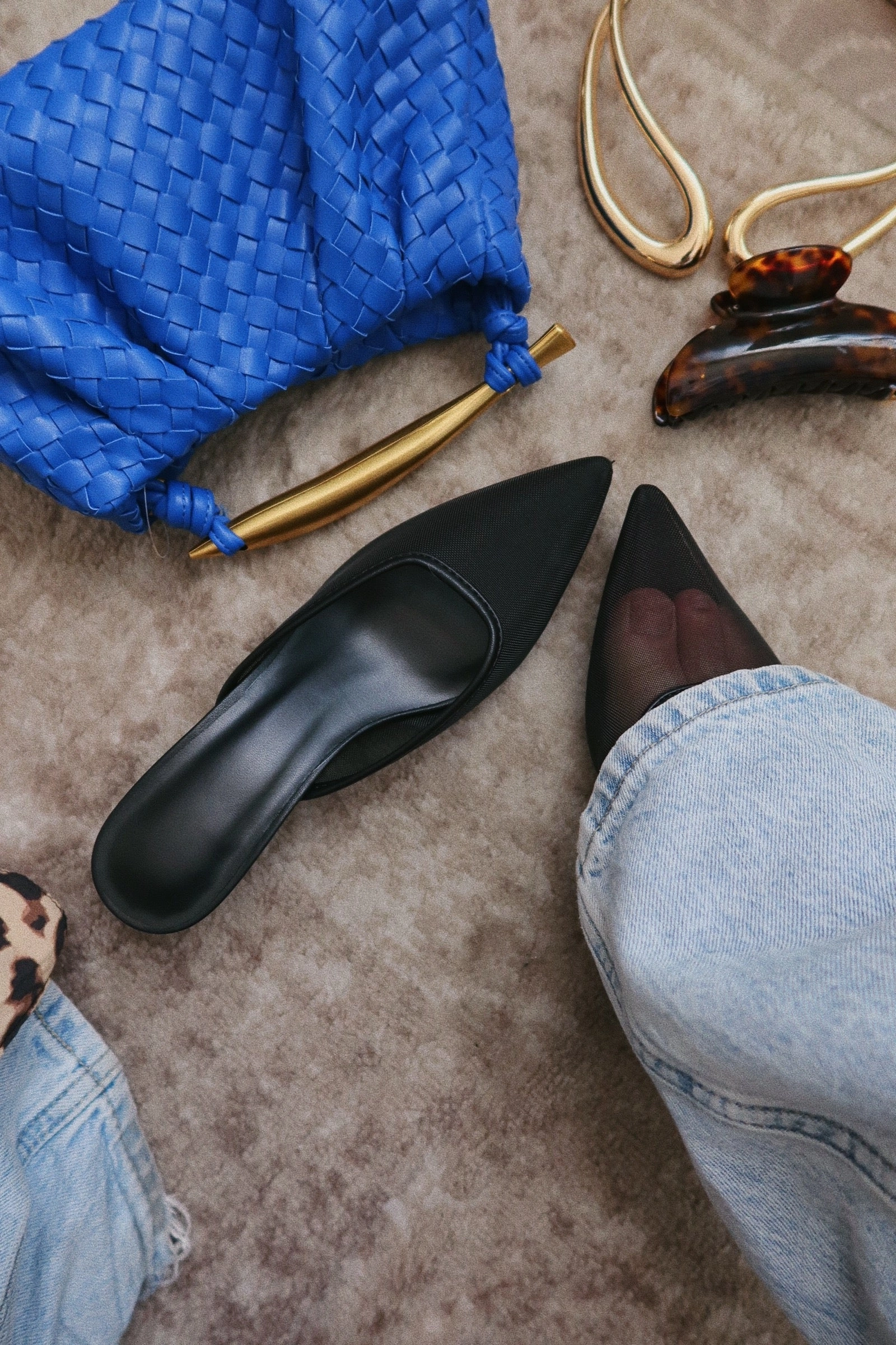 Brienne Mid Heel Mule Pumps - Black
