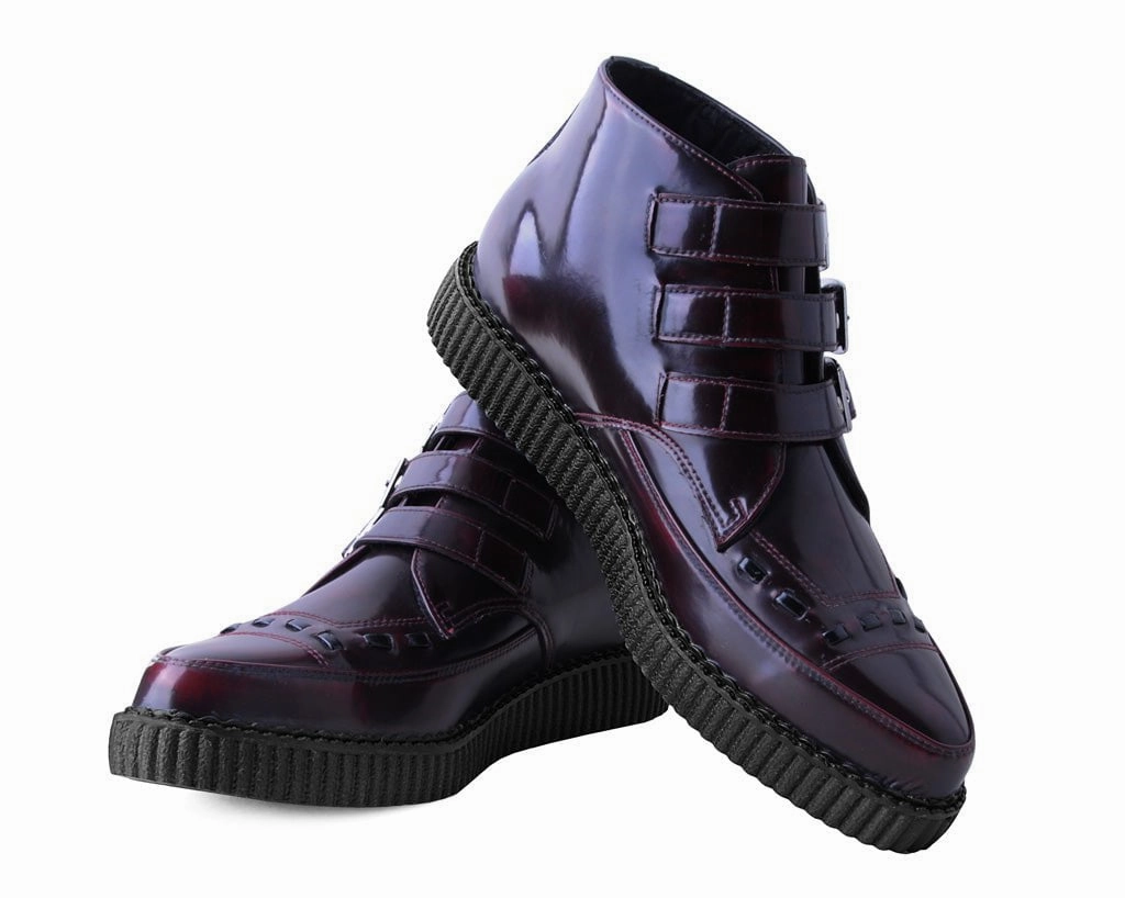 Burgundy Rub-Off 3-Buckle Pointed Creeper Boot