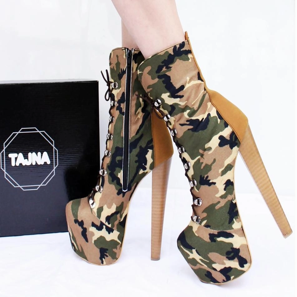 Camouflage High Heel Platform Ankle Boots