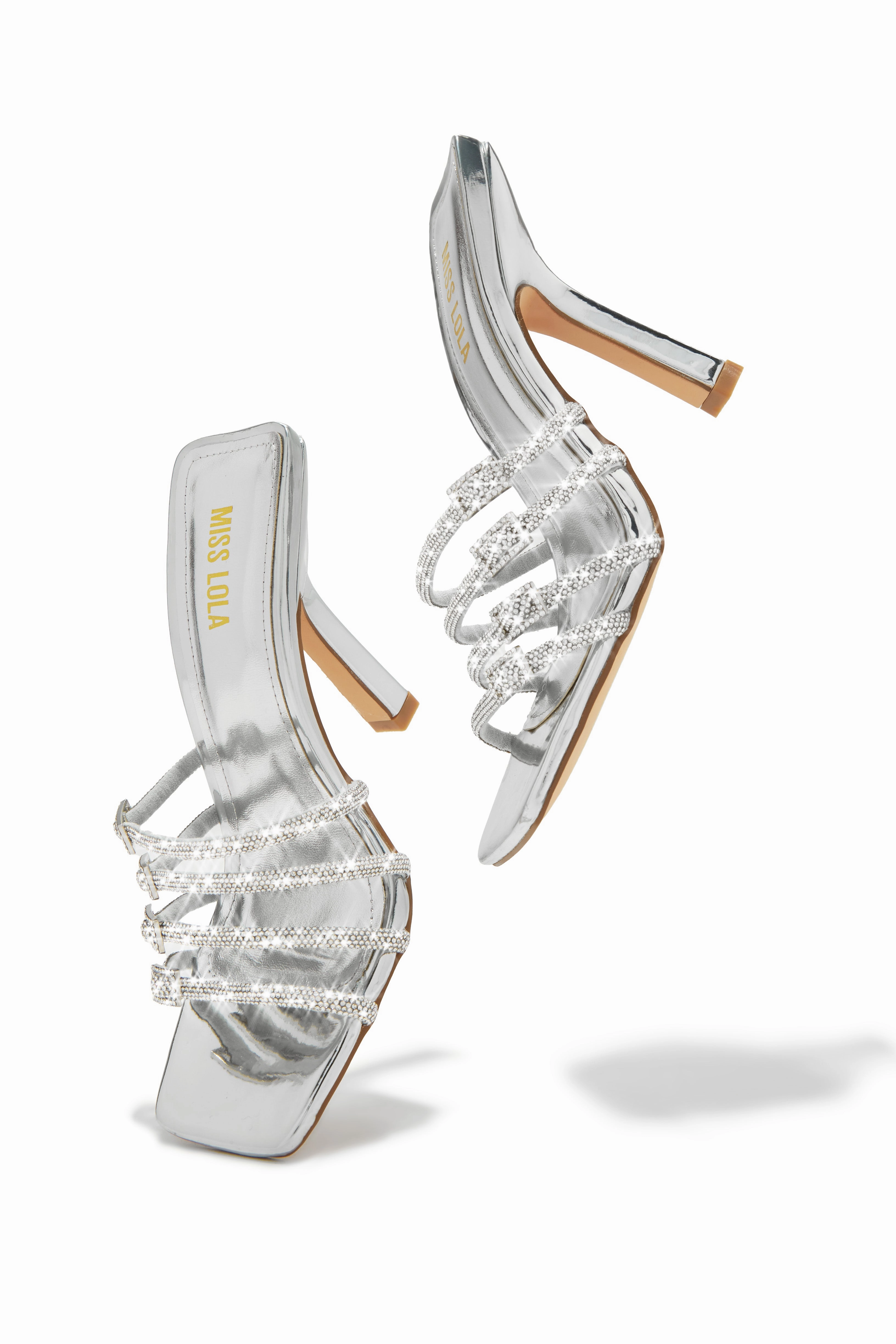 Champagne Taste Embellished High Heel Mules - Silver