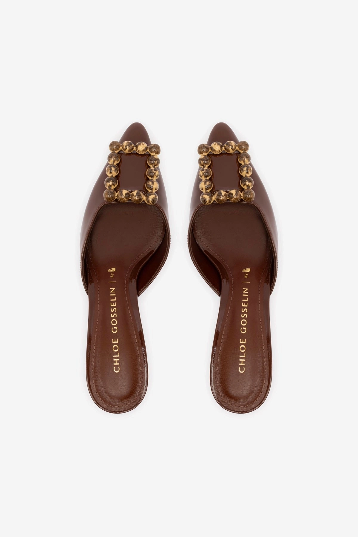 Chloe Gosselin by Larroudé Ava Mule In Brown Patent Leather