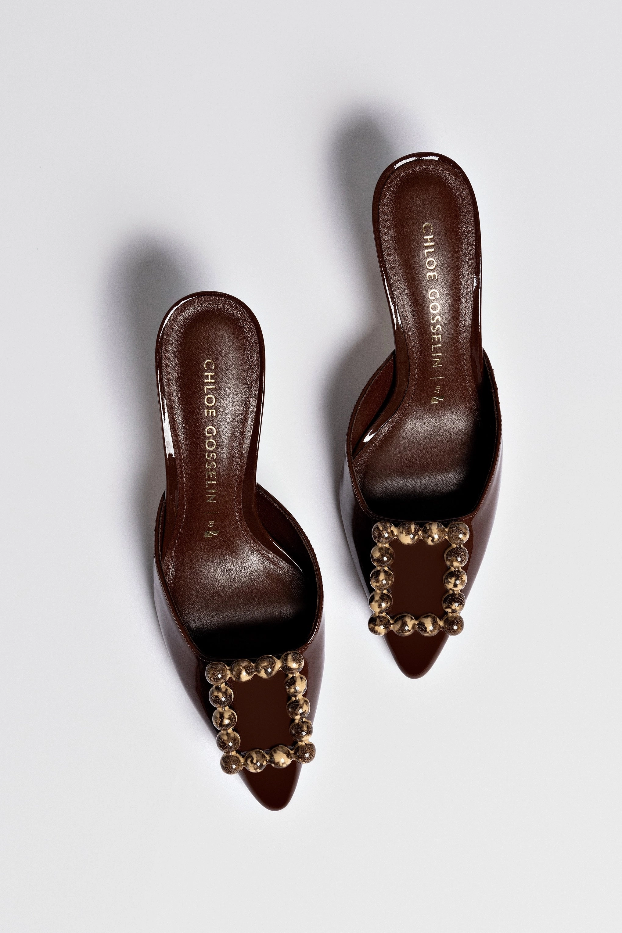 Chloe Gosselin by Larroudé Ava Mule In Brown Patent Leather