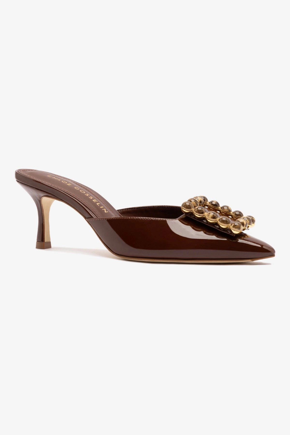 Chloe Gosselin by Larroudé Ava Mule In Brown Patent Leather