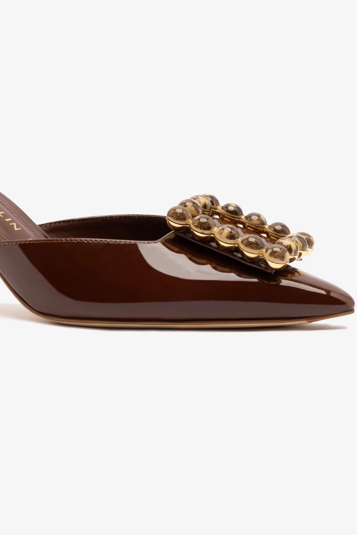 Chloe Gosselin by Larroudé Ava Mule In Brown Patent Leather