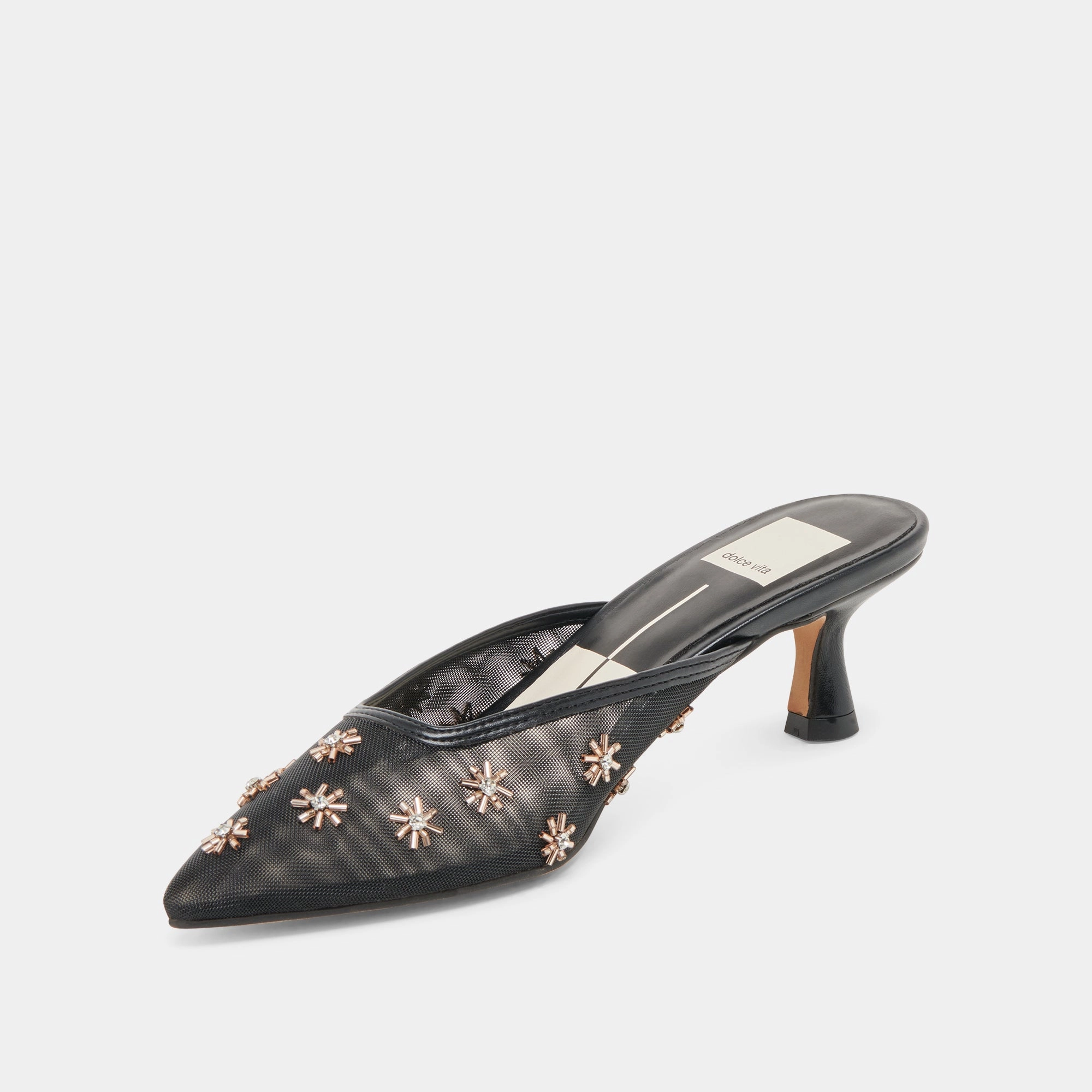 CLARA WIDE HEELS BLACK MESH