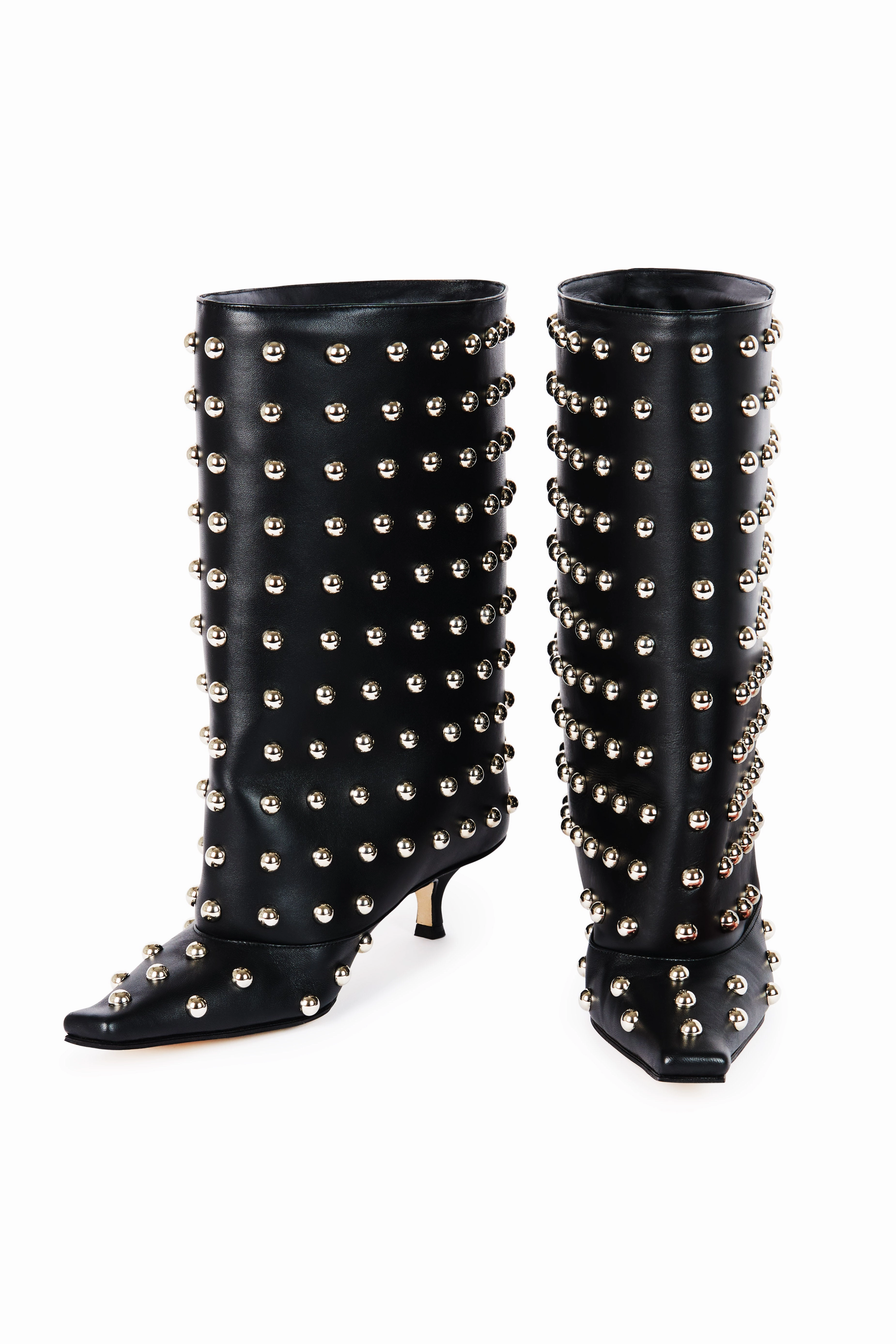 Dana Rock Kitten Heel Cylinder Boots Black Silver