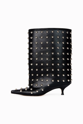 Dana Rock Kitten Heel Cylinder Boots Black Silver