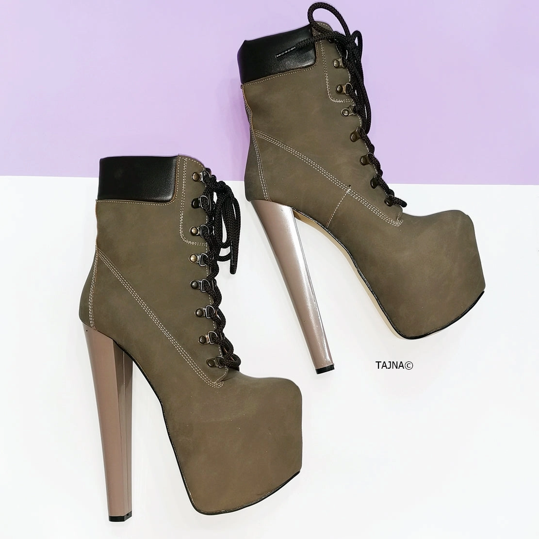Dark Sand Lace Up Timber Platform Boots
