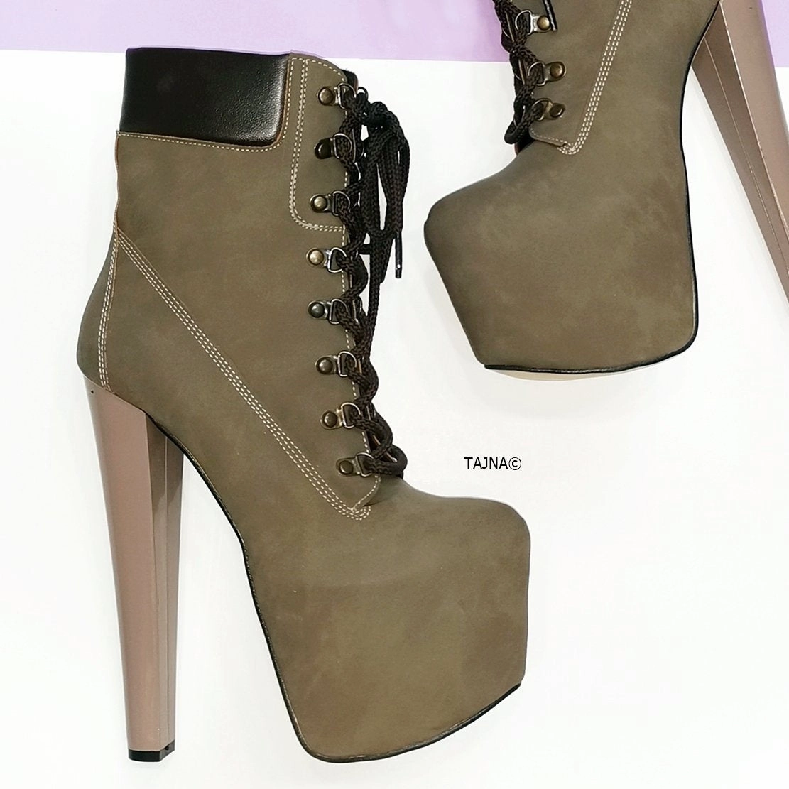 Dark Sand Lace Up Timber Platform Boots