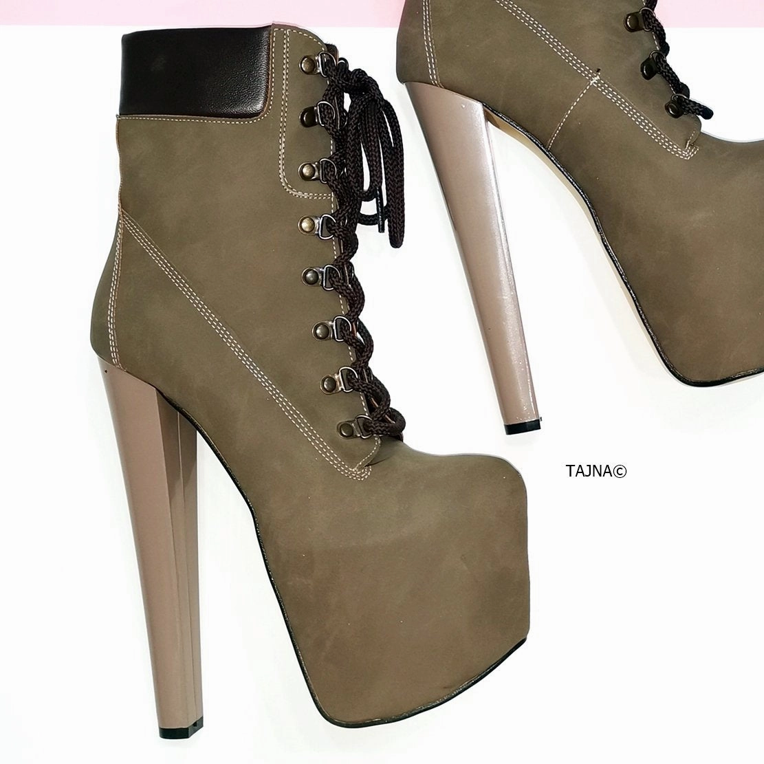 Dark Sand Lace Up Timber Platform Boots