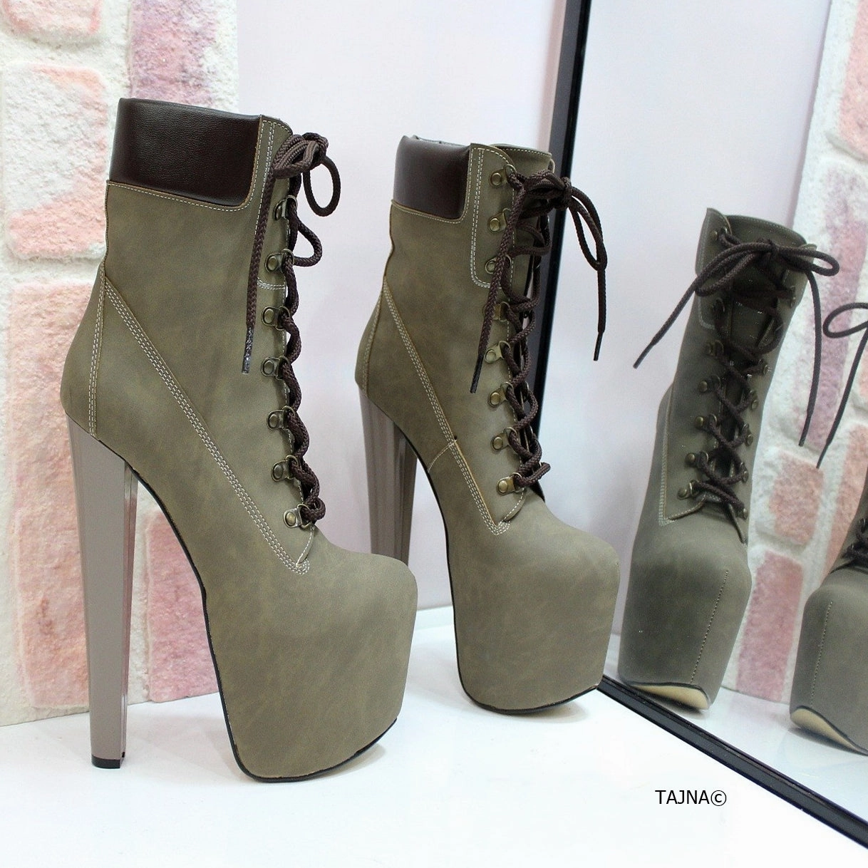 Dark Sand Lace Up Timber Platform Boots