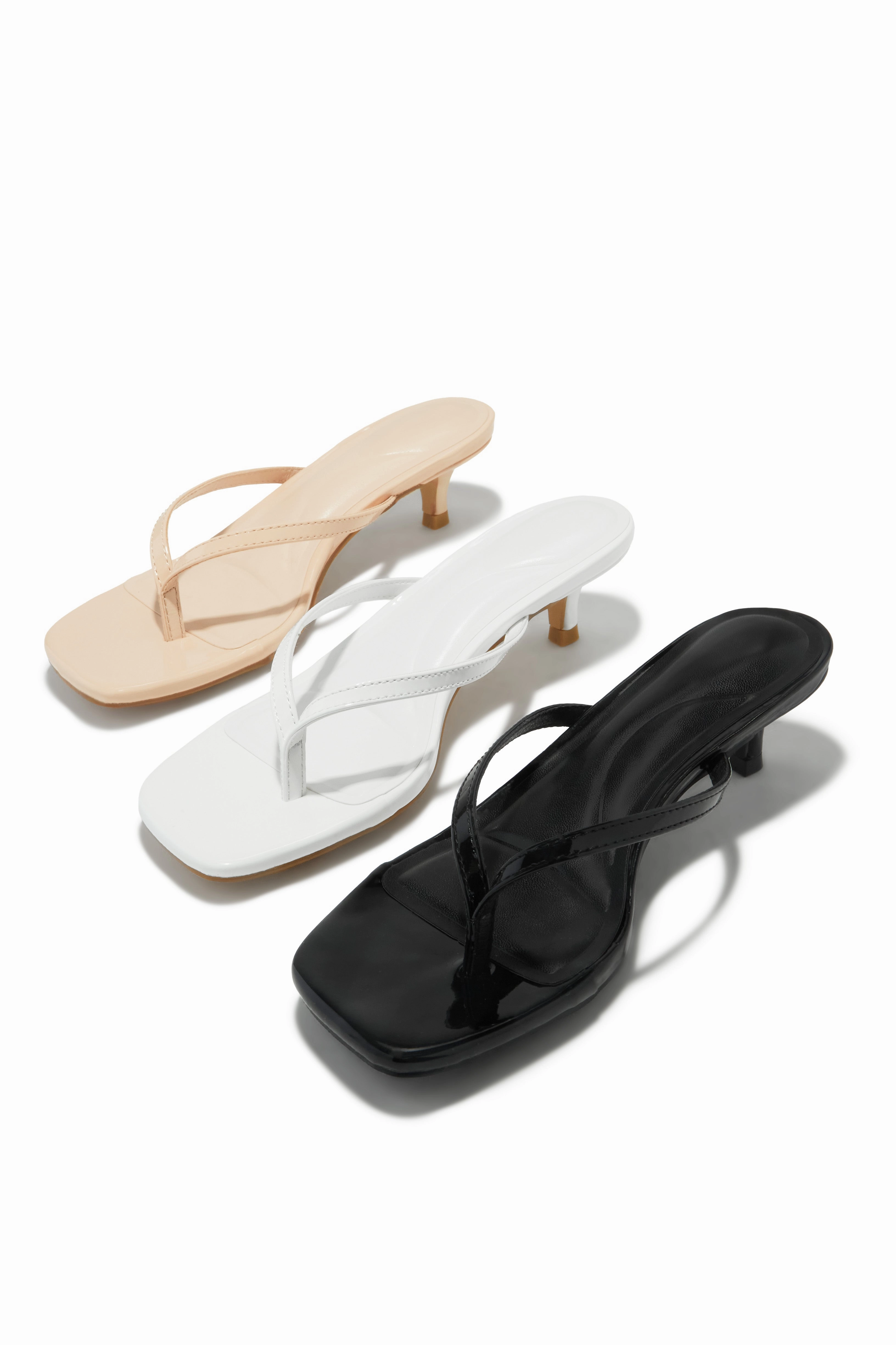 Dinorah Thong Strap Kitten Heel Sandals - White
