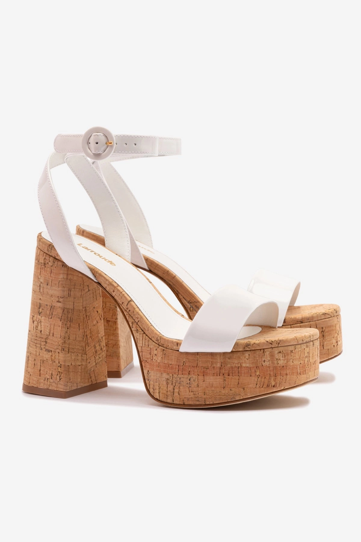 Dolly Sandal In White Patent Leather and Natural Cork