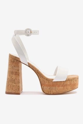 Dolly Sandal In White Patent Leather and Natural Cork