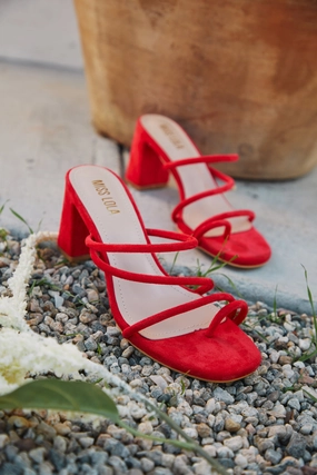 Elci Block Mid Heel Mules - Red