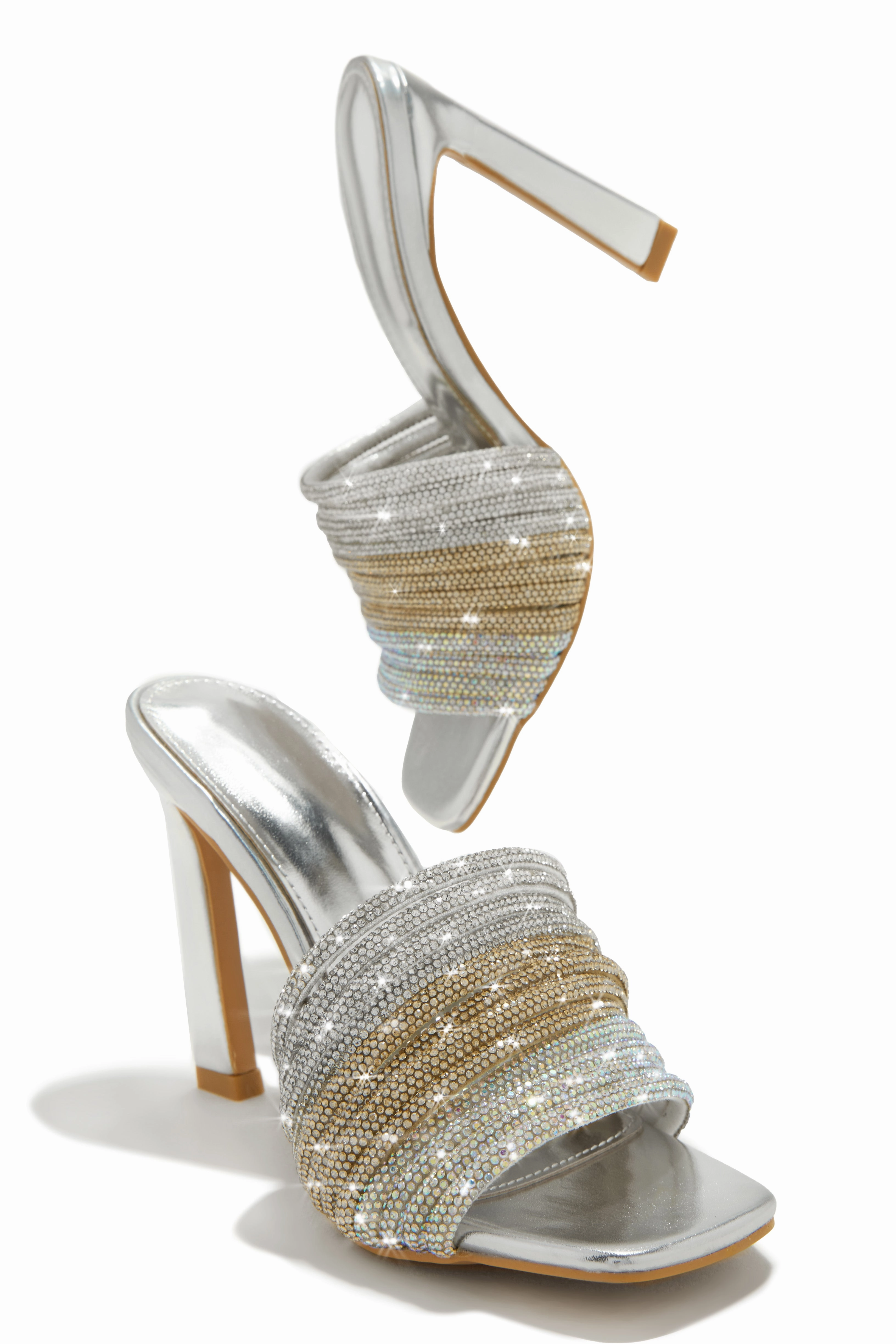 Feeling Myself Embellished High Heel Mules - Silver
