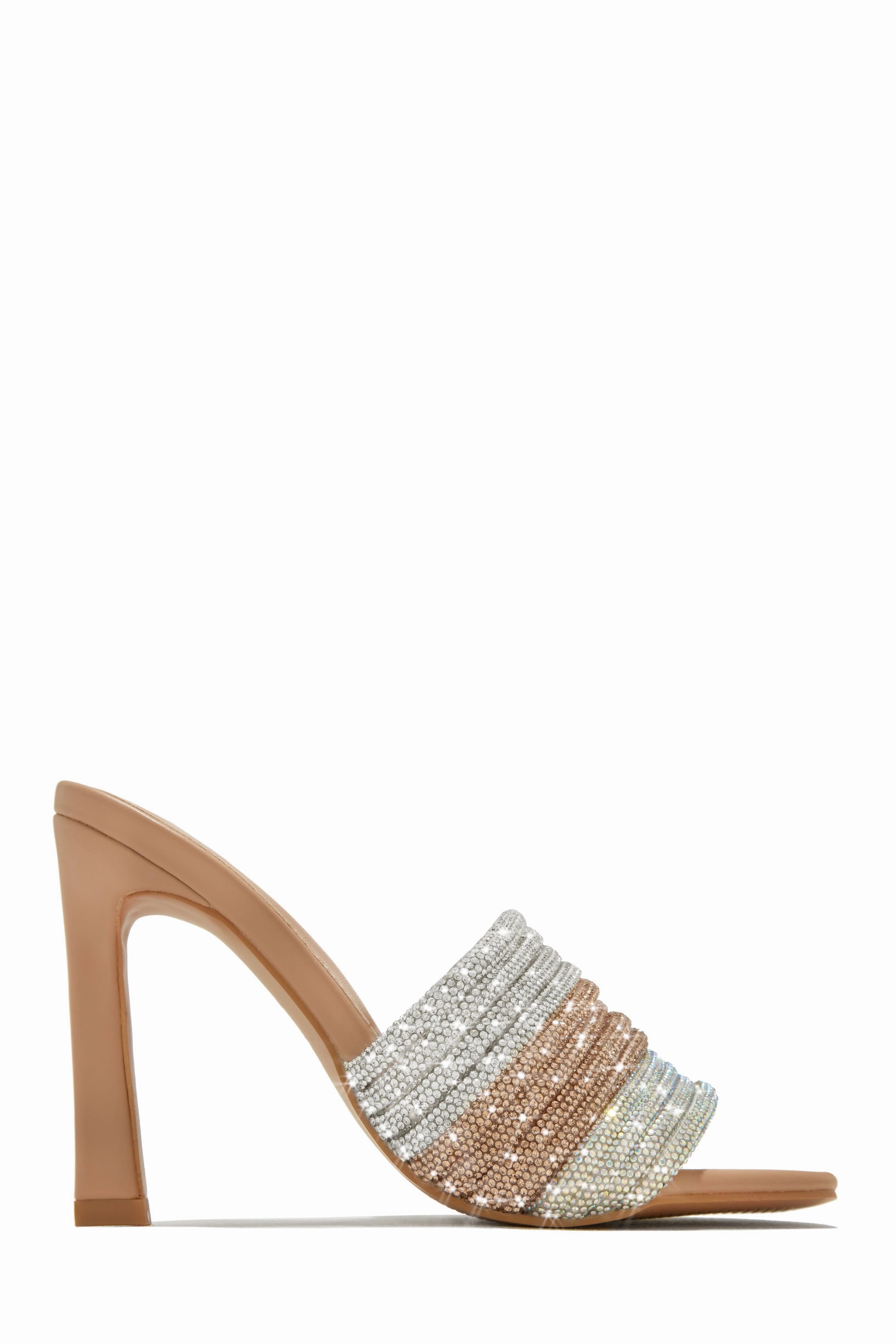 Feeling Myself Embellished High Heel Mules - Silver
