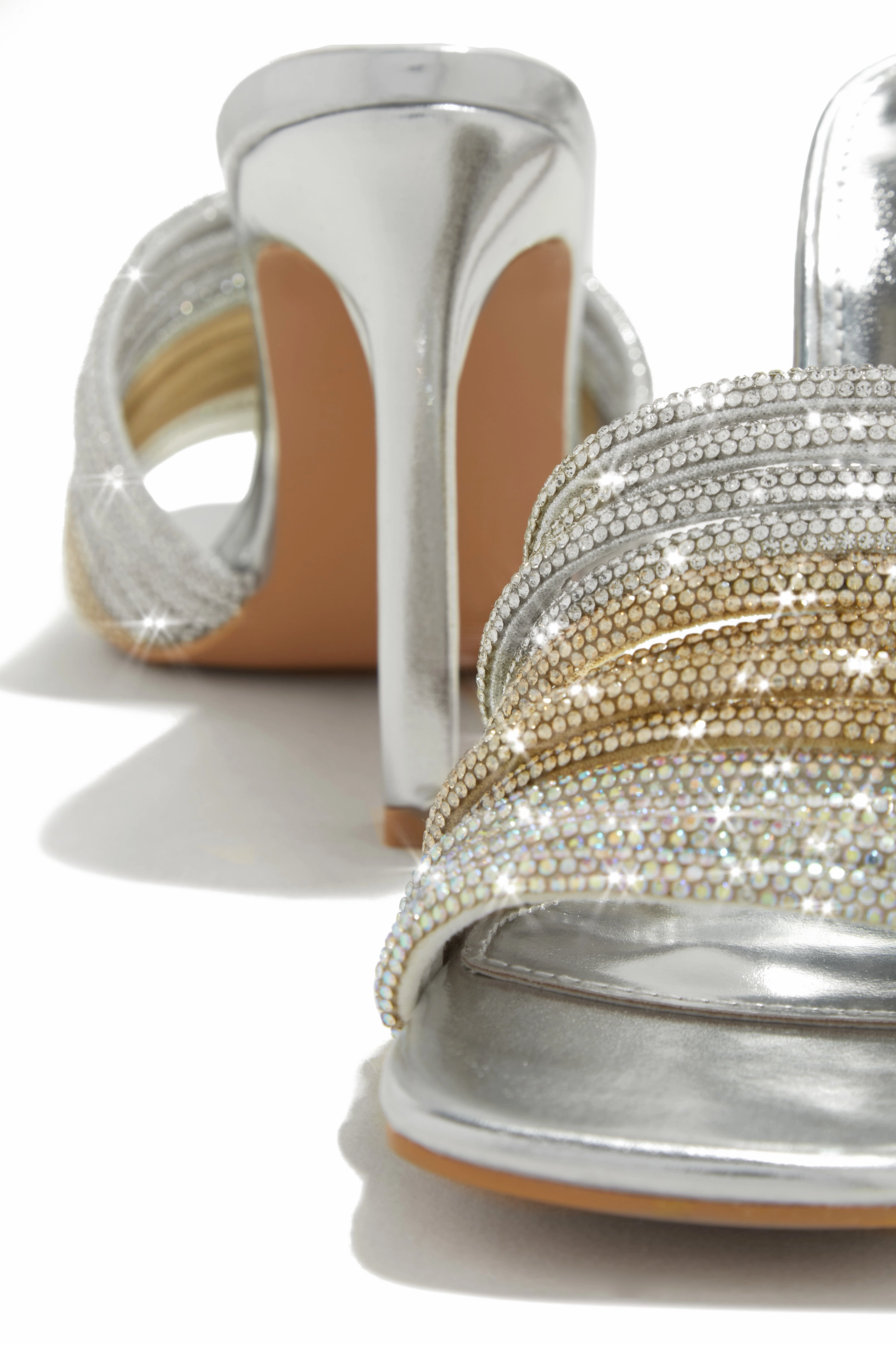 Feeling Myself Embellished High Heel Mules - Silver