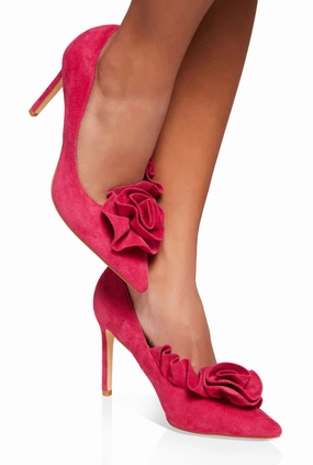 Floral Ruffle Pointed Toe Stiletto Pumps