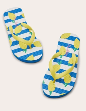 Fun Printed Flip Flops-Ivory/Blue Lemons