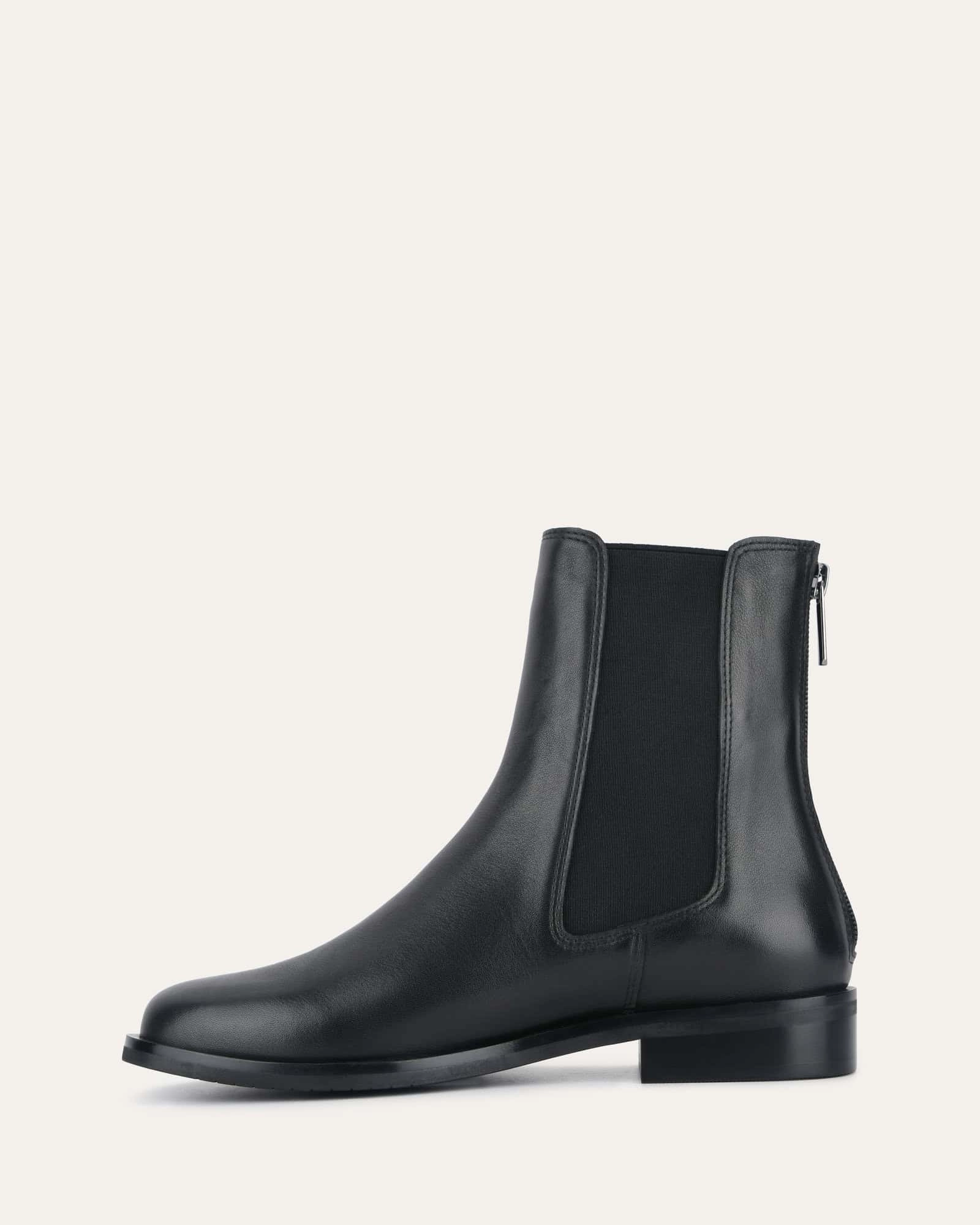GABE FLAT ANKLE BOOTS BLACK LEATHER
