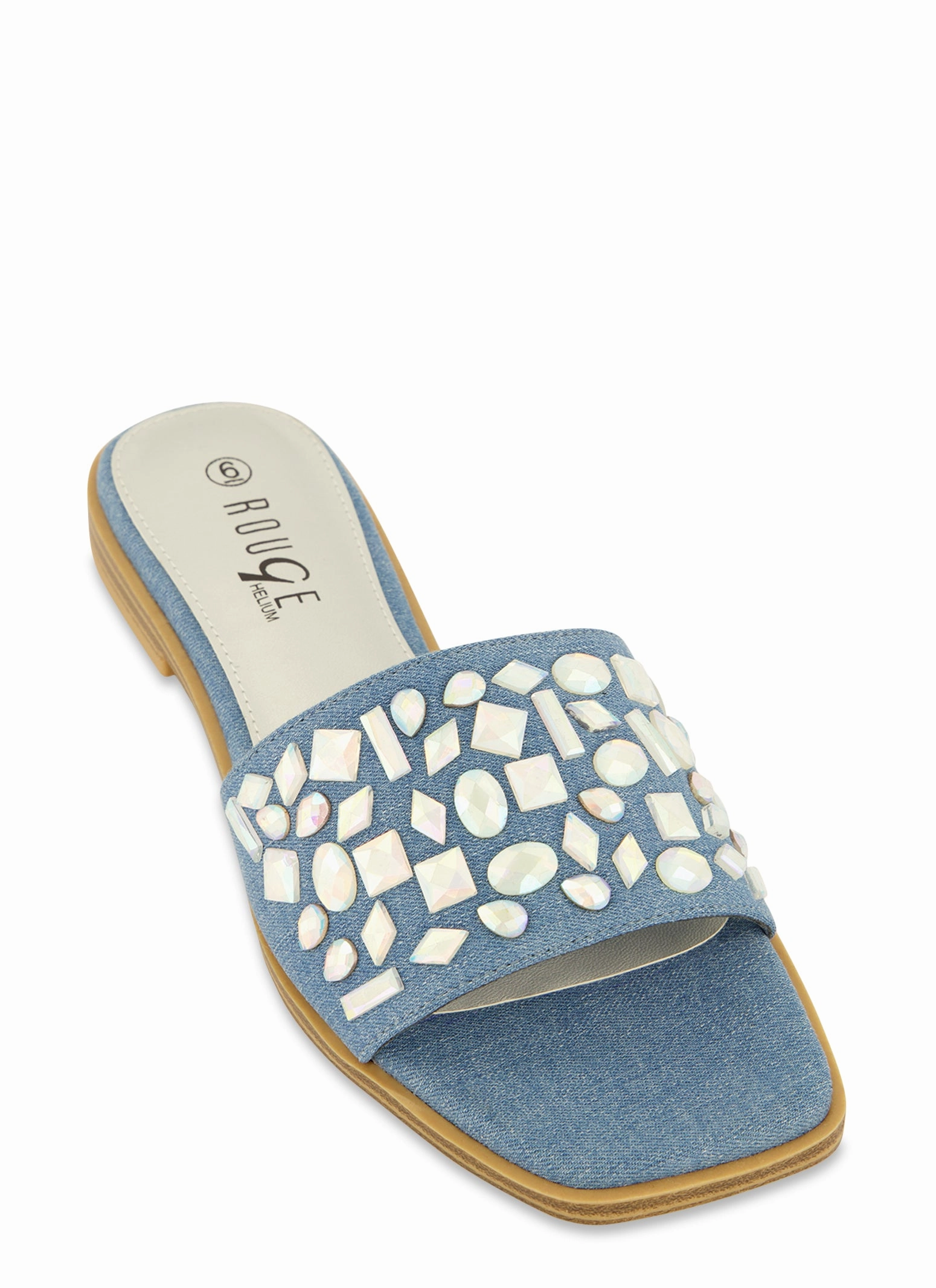 Gemstone Band Square Toe Slide Sandals