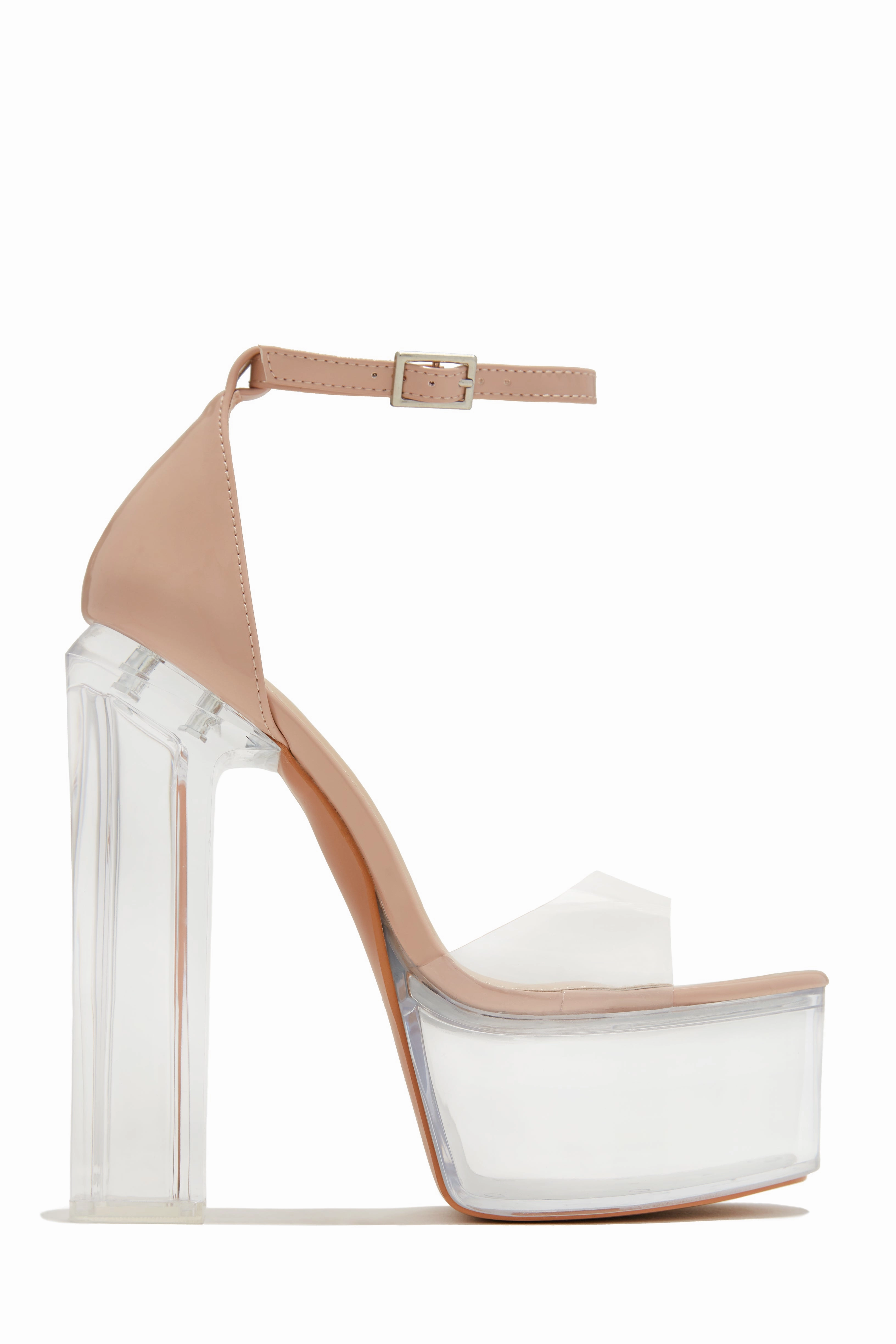 High Rise Platform Block High Heels - Silver