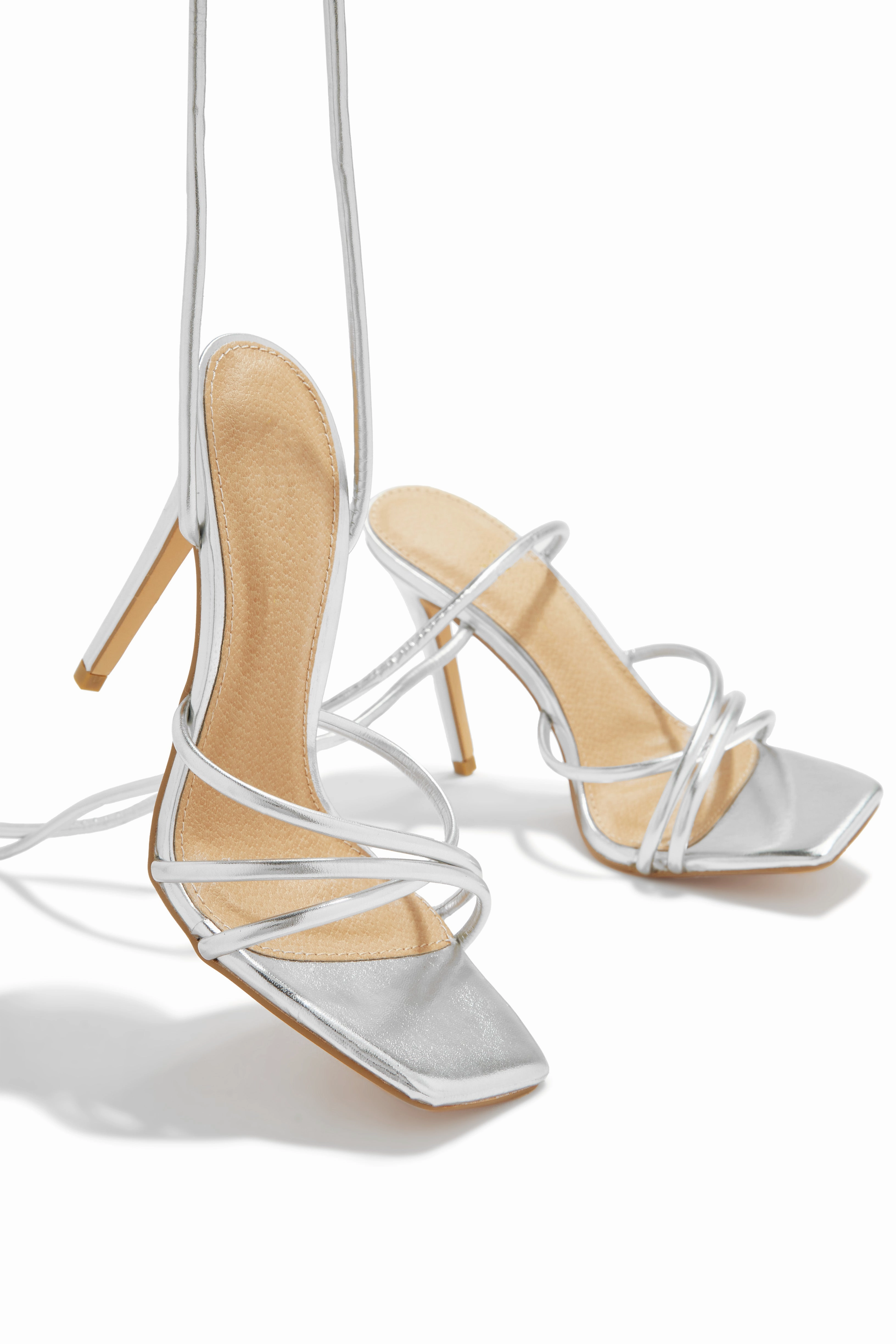 Holly Lace Up Strappy Heels - Silver