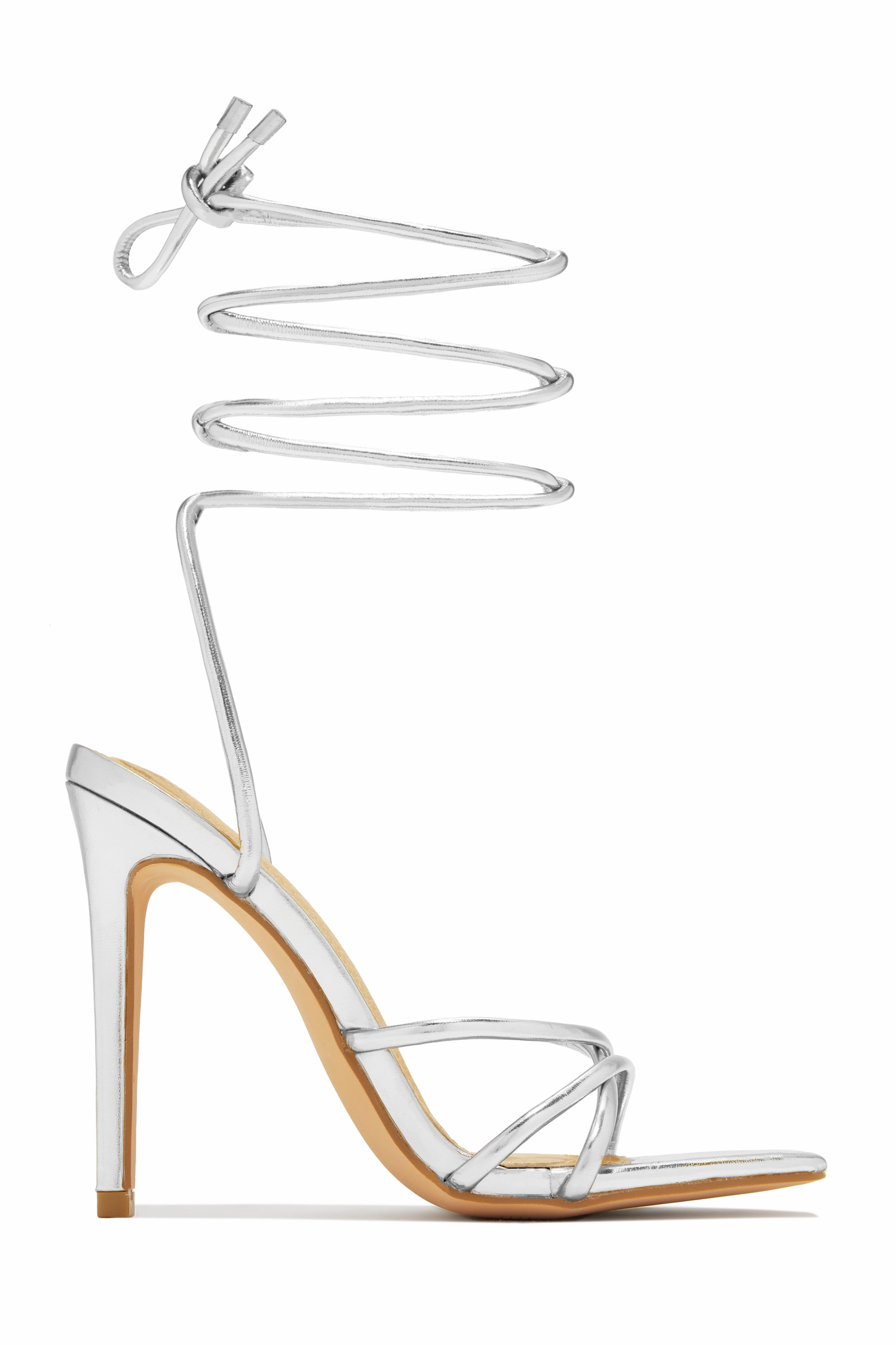 Holly Lace Up Strappy Heels - Silver