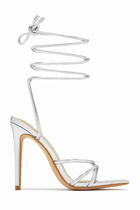 Holly Lace Up Strappy Heels - Silver