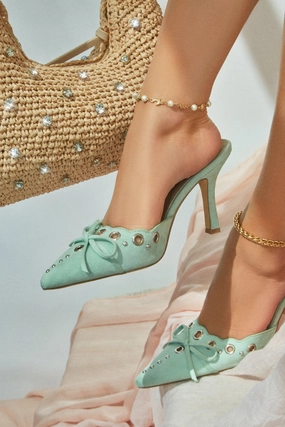 Jasmyn Mid Heel Mule Pumps - Sage