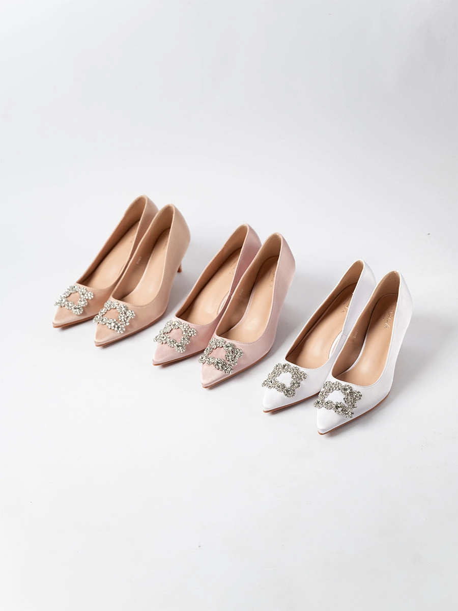 Joy Satin Rhinestone Heels