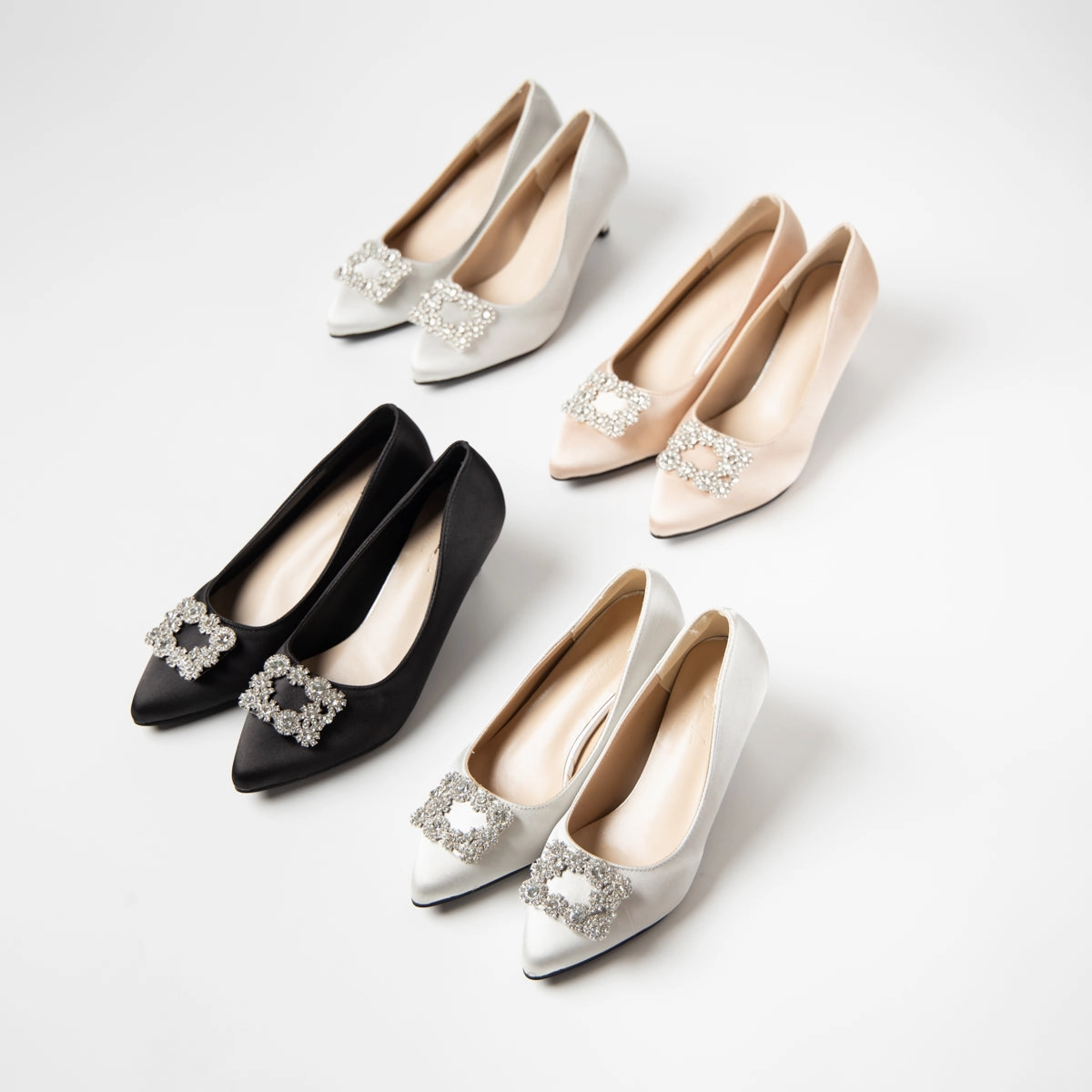 Joy Satin Rhinestone Heels