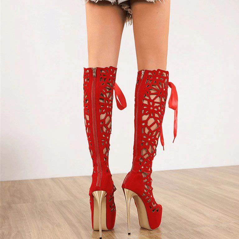Kate Ultra Thin Hollow Out Knee Boots Sandal