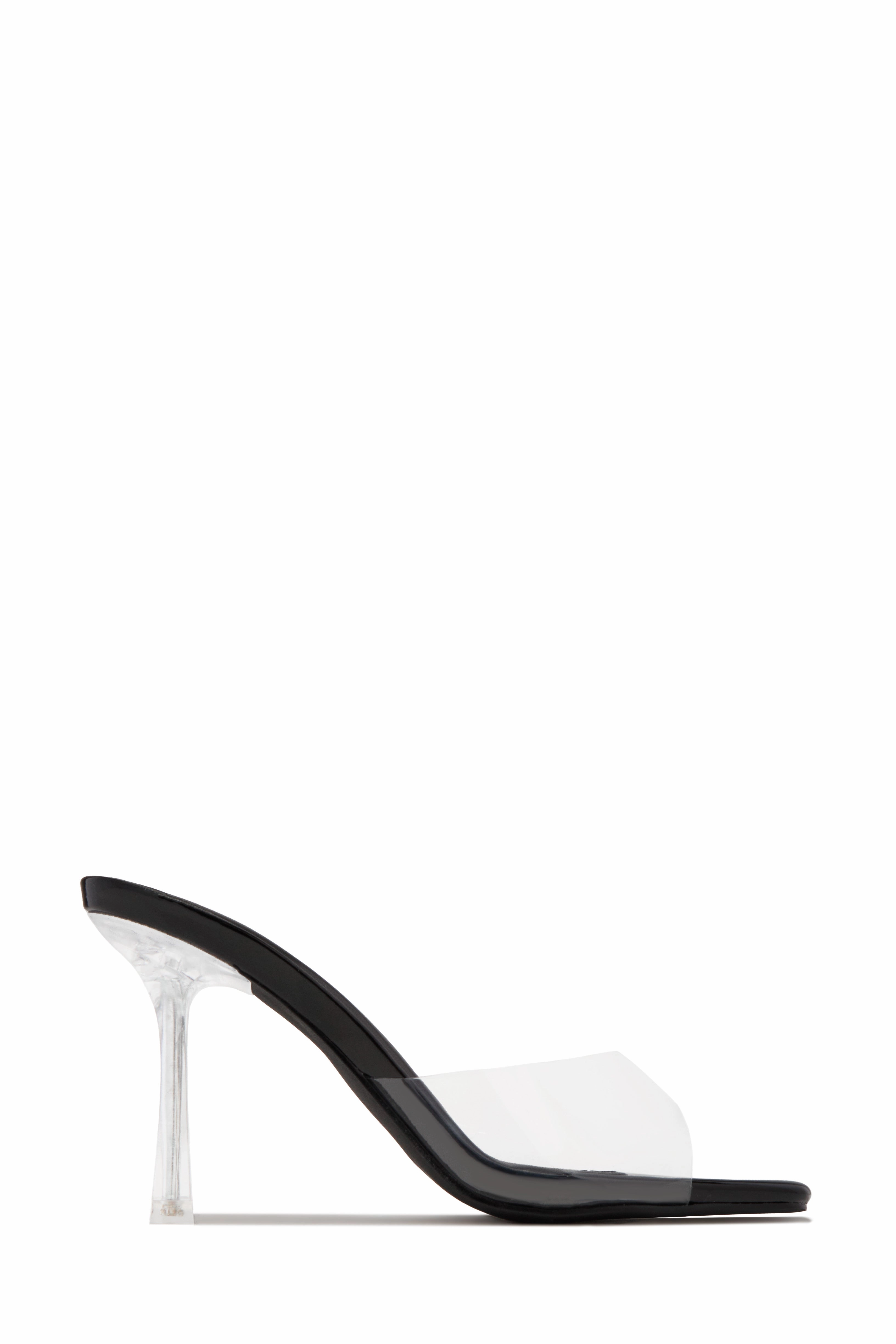 Kendal Clear Strap Mid Heel Mules - Black