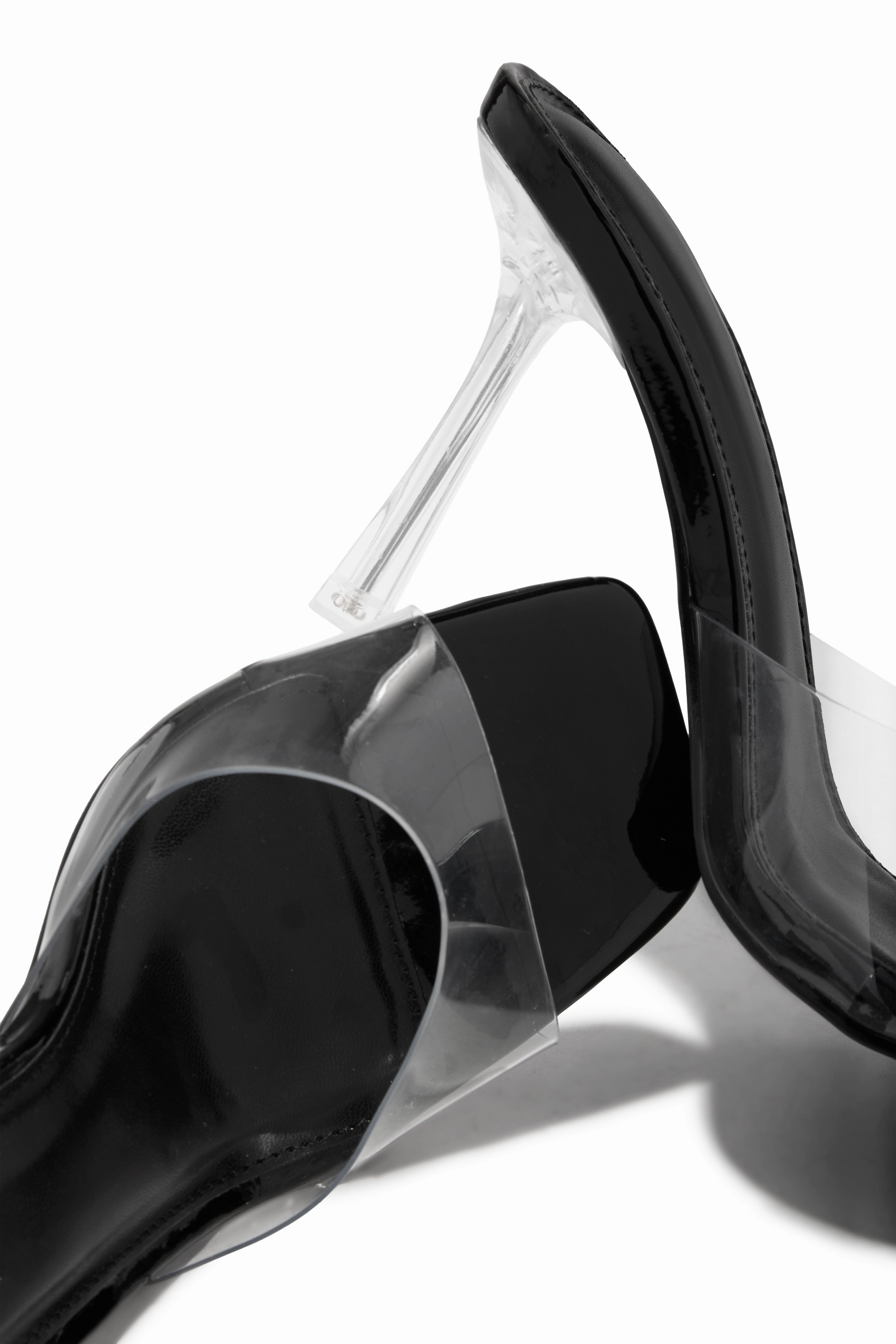 Kendal Clear Strap Mid Heel Mules - Black