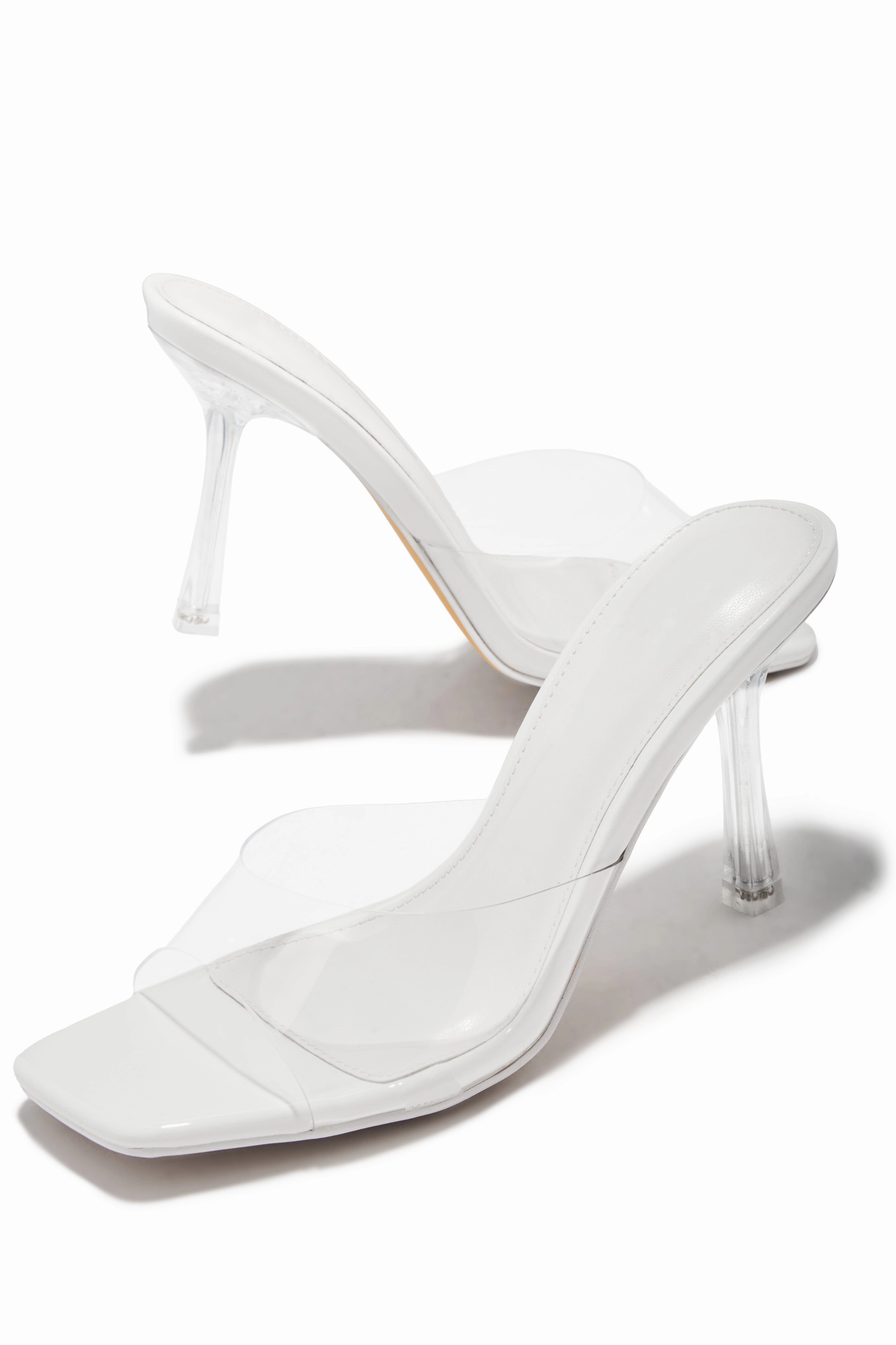 Kendal Clear Strap Mid Heel Mules - White