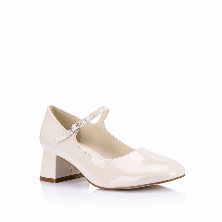Kenna Mary Jane Block Heels - Bone White Patent